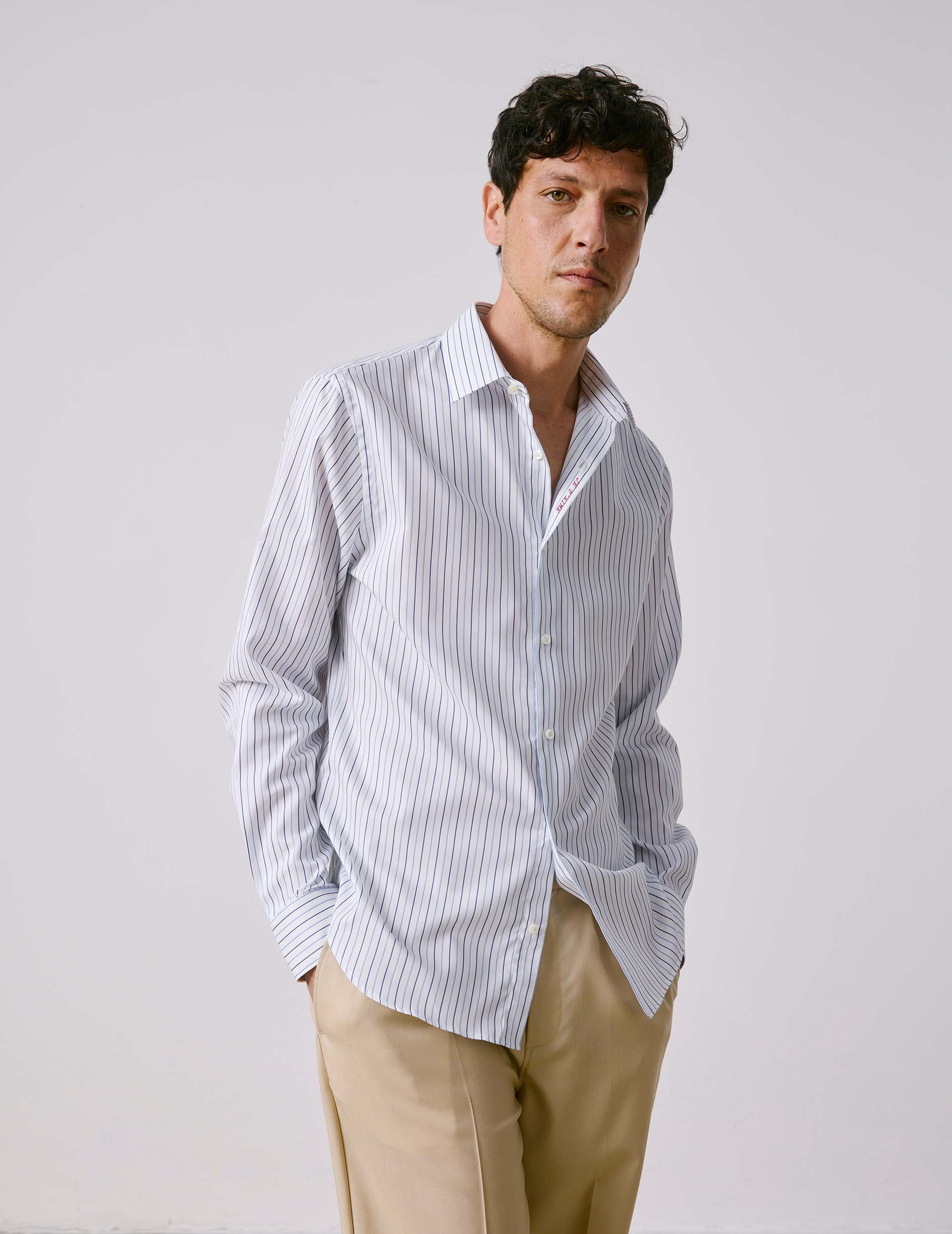 Chemise mixte "Je t'aime" bleue - Façonné - Col Figaret