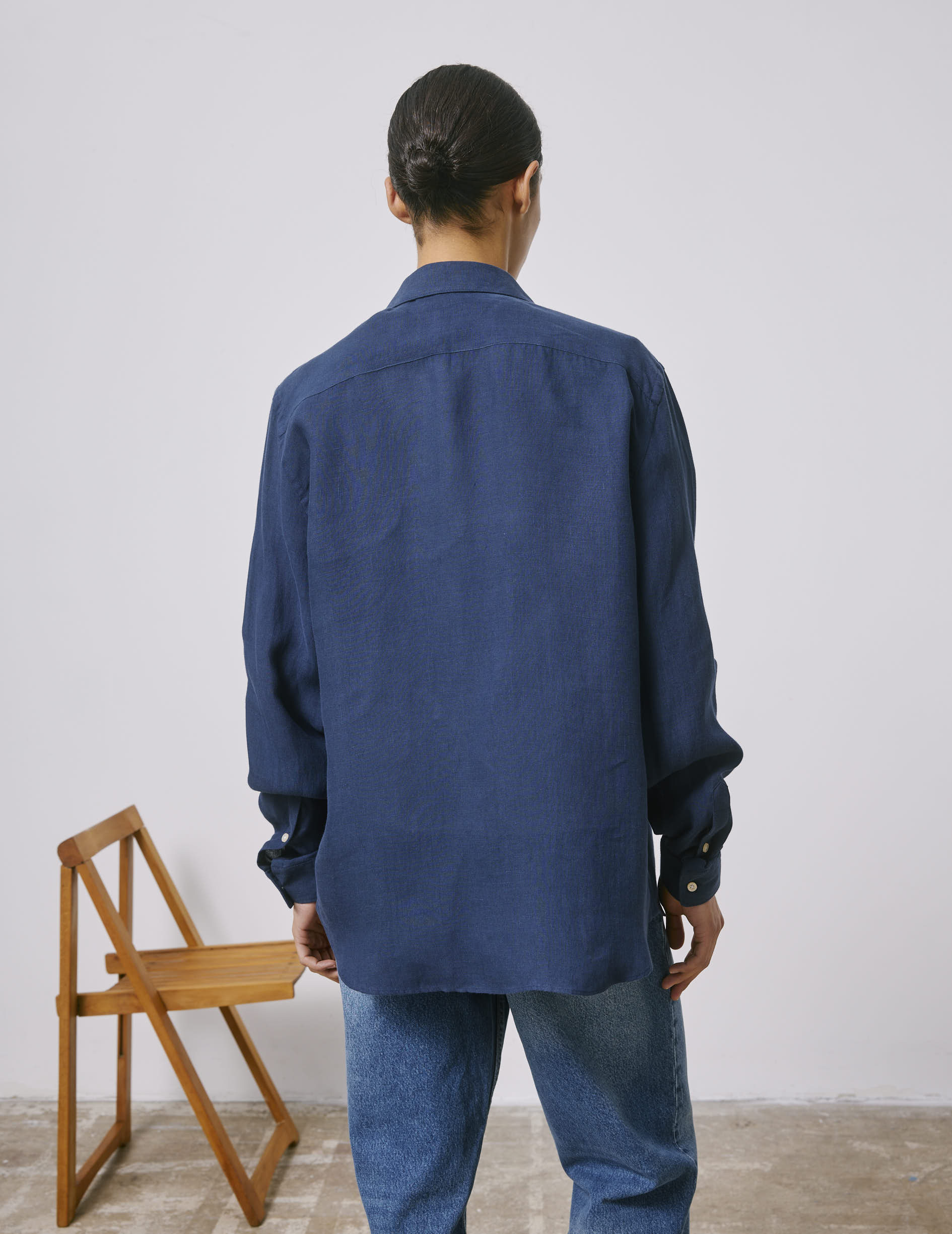 Chemise mixte "Je t'aime" en lin bleu marine - Lin - Col Figaret