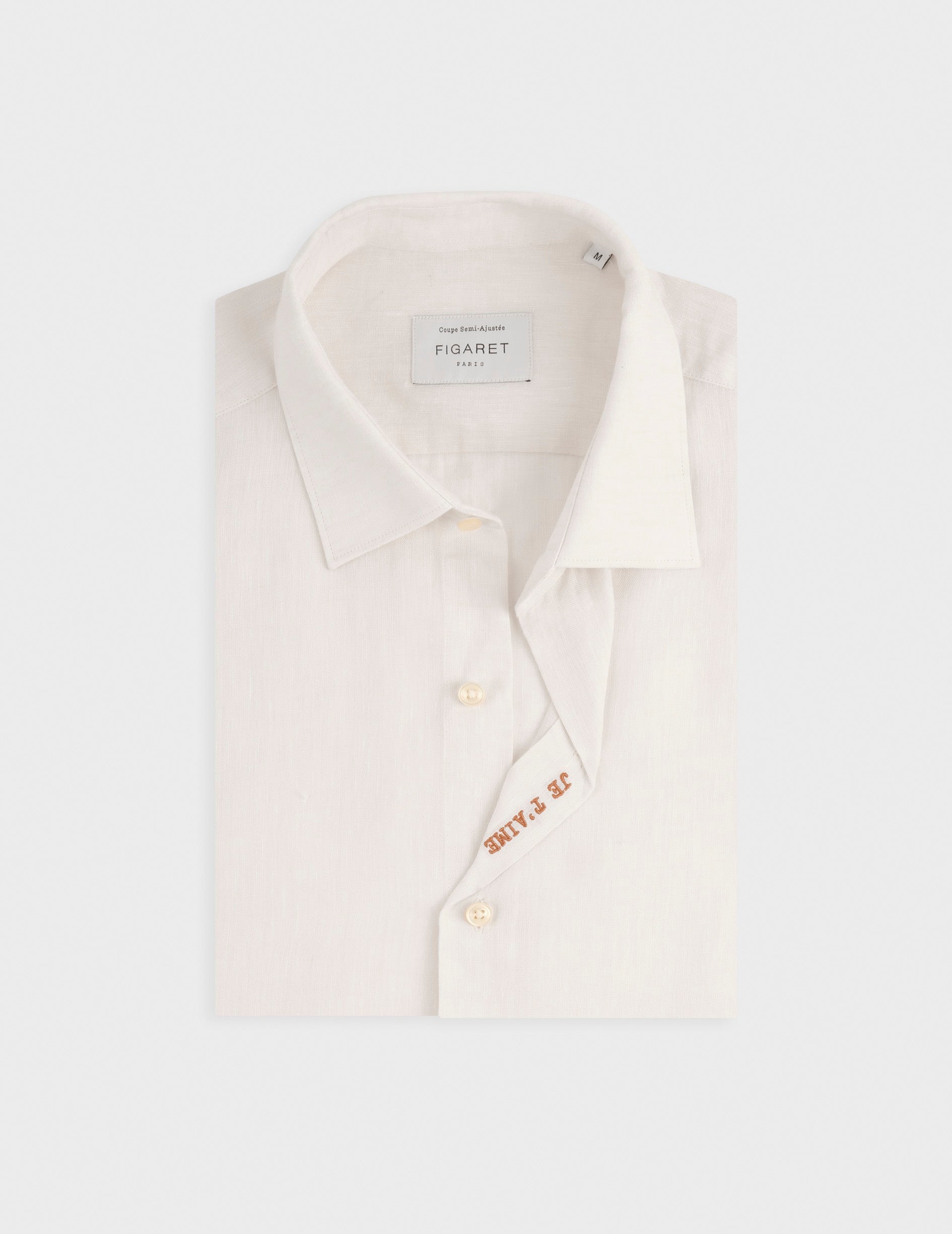 Unisex “Je t’aime” shirt in ecru linen - Lin - Figaret Collar