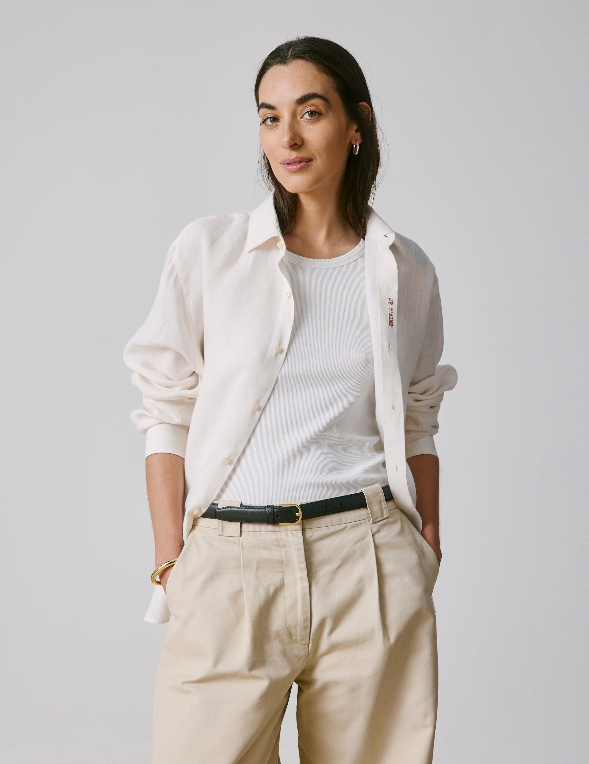 Unisex “Je t’aime” shirt in ecru linen - Lin - Figaret Collar