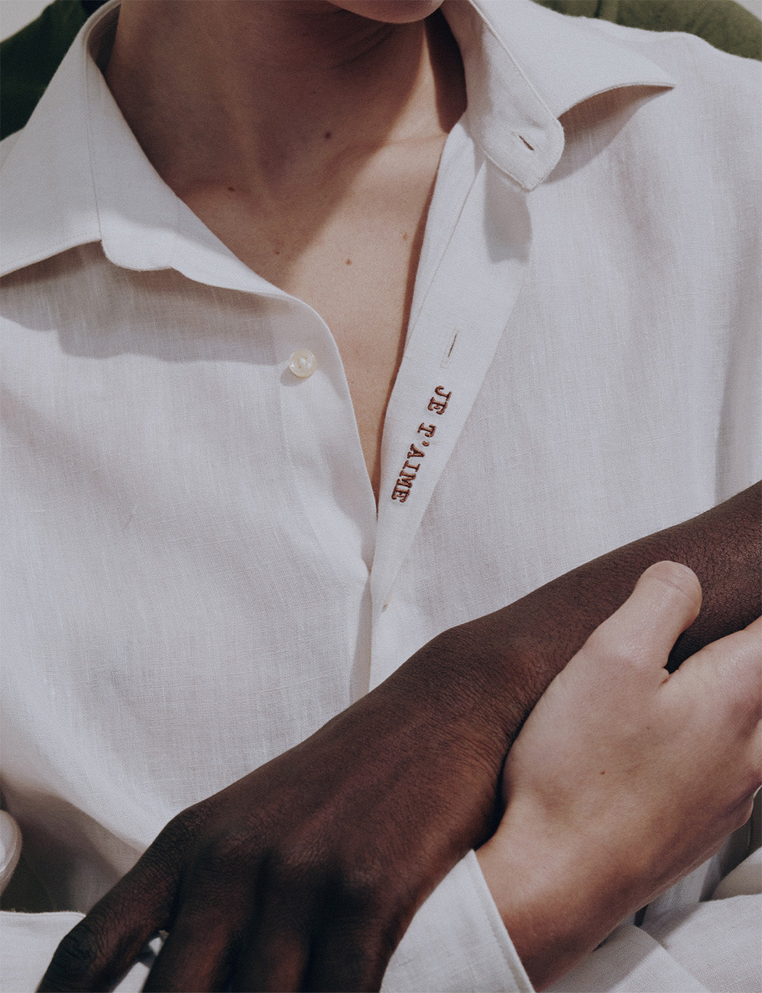Unisex “Je t’aime” shirt in ecru linen - Lin - Figaret Collar