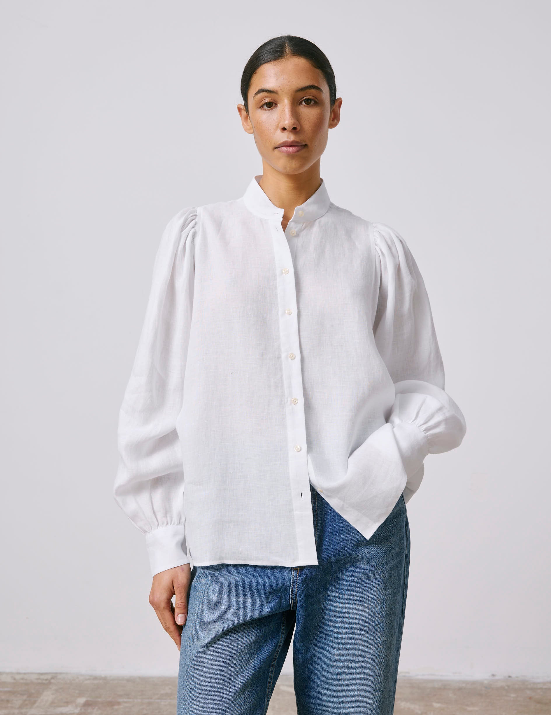 Chemise Lanaée en lin blanc - Lin - Col Officier