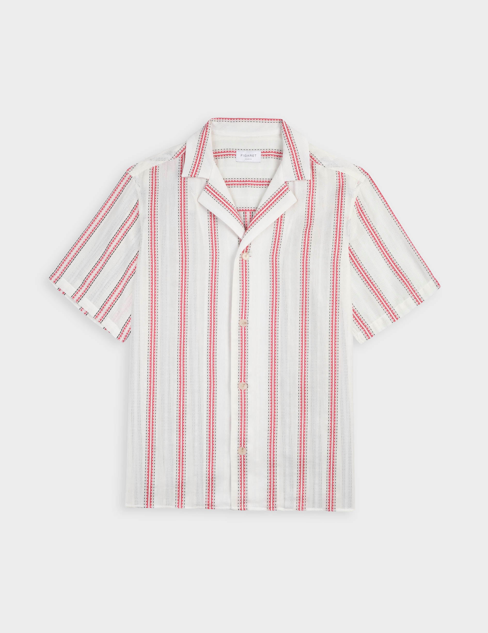 Short-sleeved striped burgundy Leandre shirt - cotton voile - Pyjamas Collar