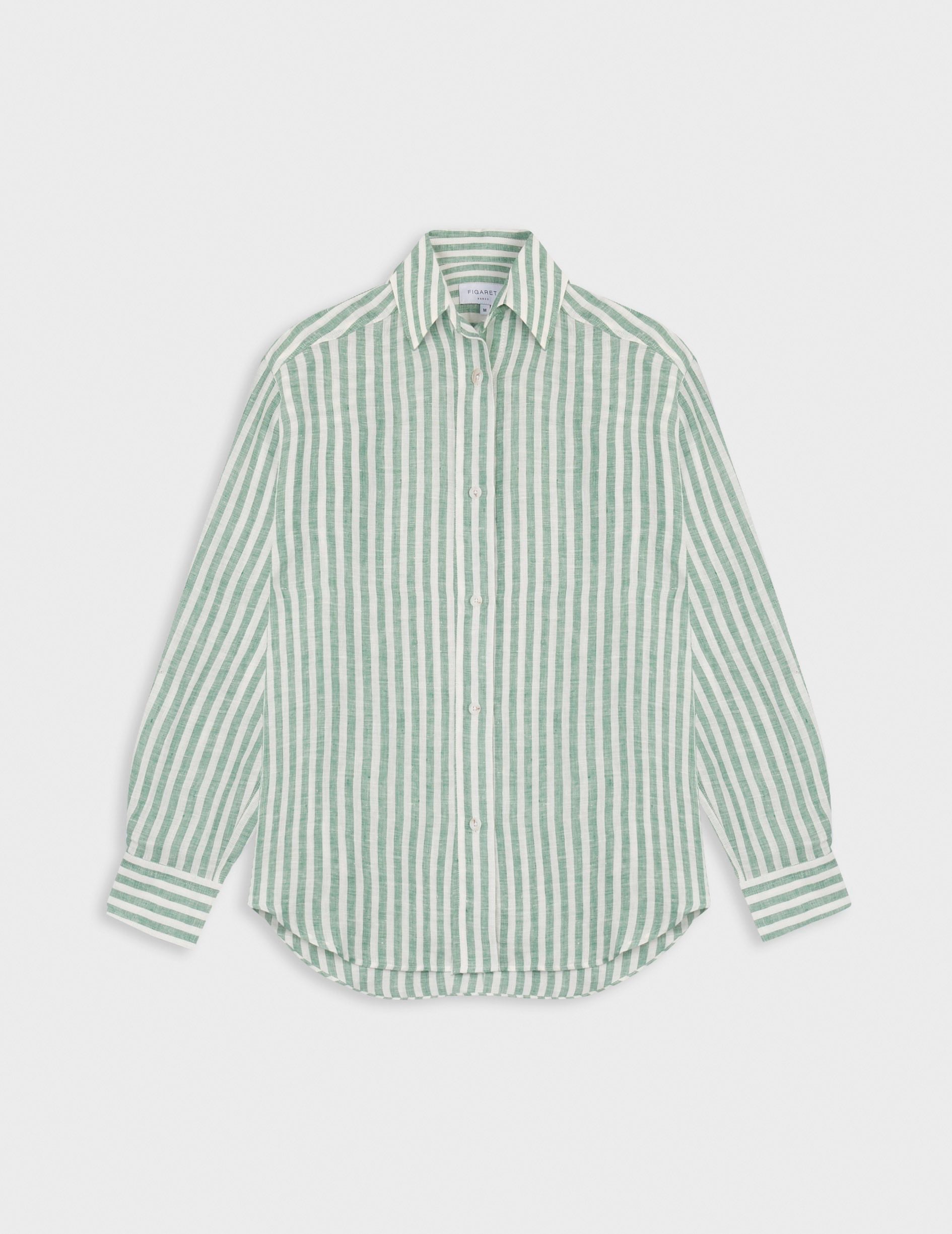 Chemise Léanna en lin rayé vert - Lin - Col Chemise