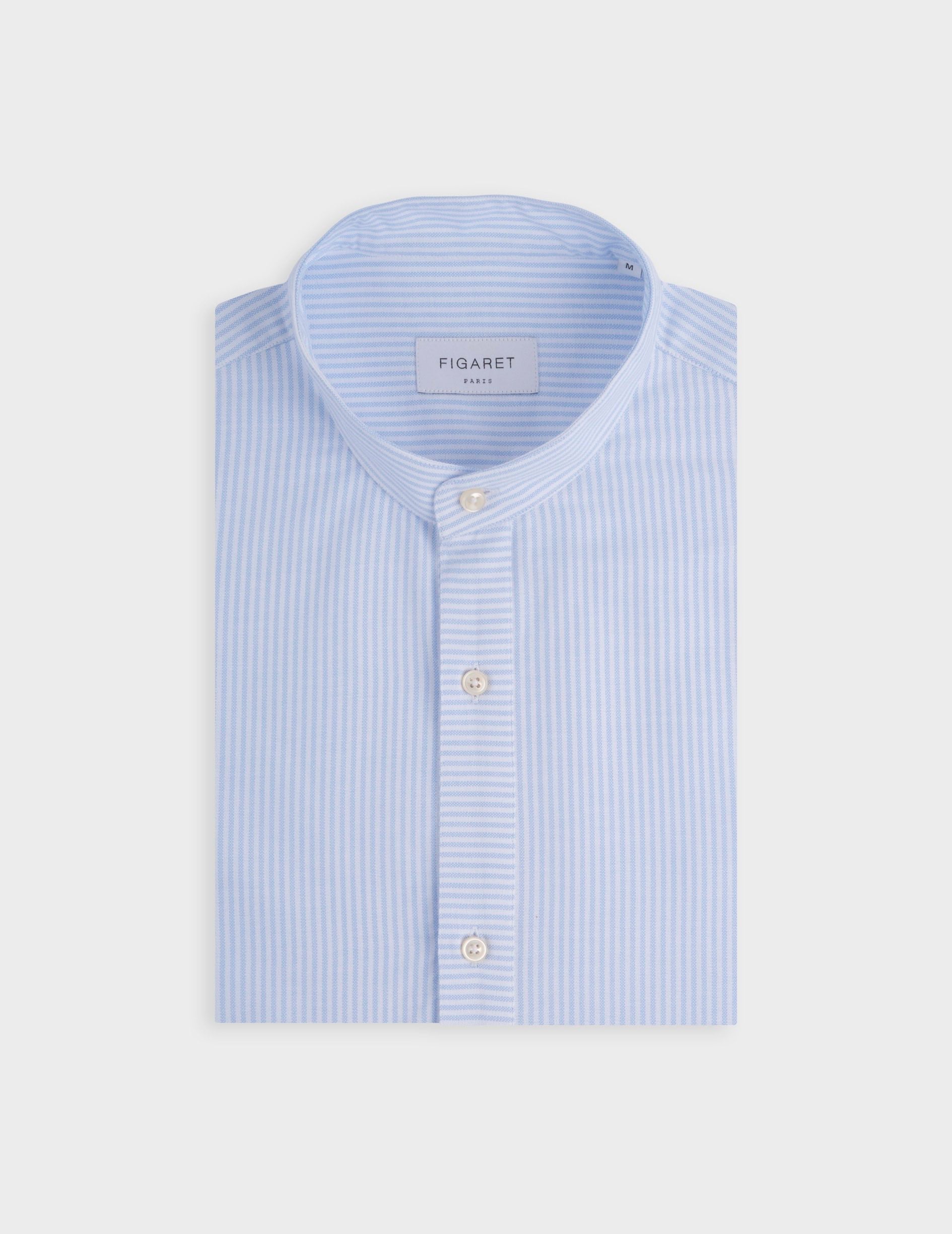 Logan Striped light blue popover shirt - Oxford - Officier Collar
