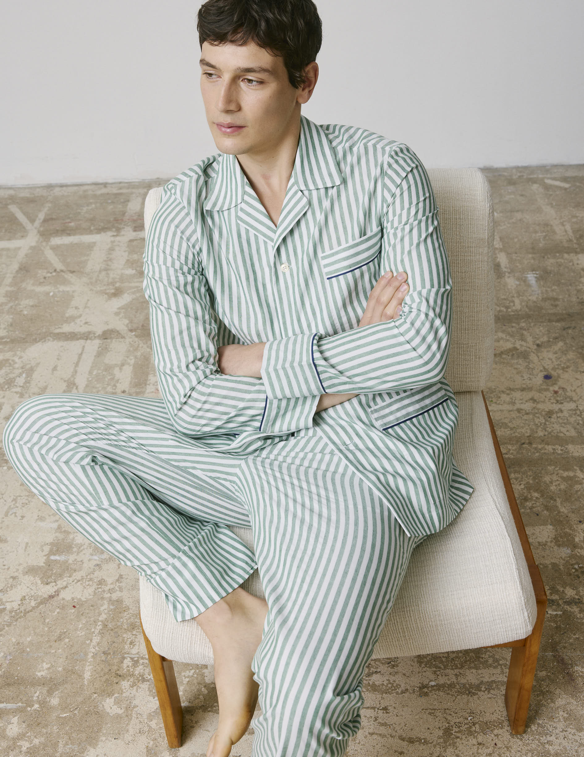 Pyjama Louis en coton et lin rayé vert