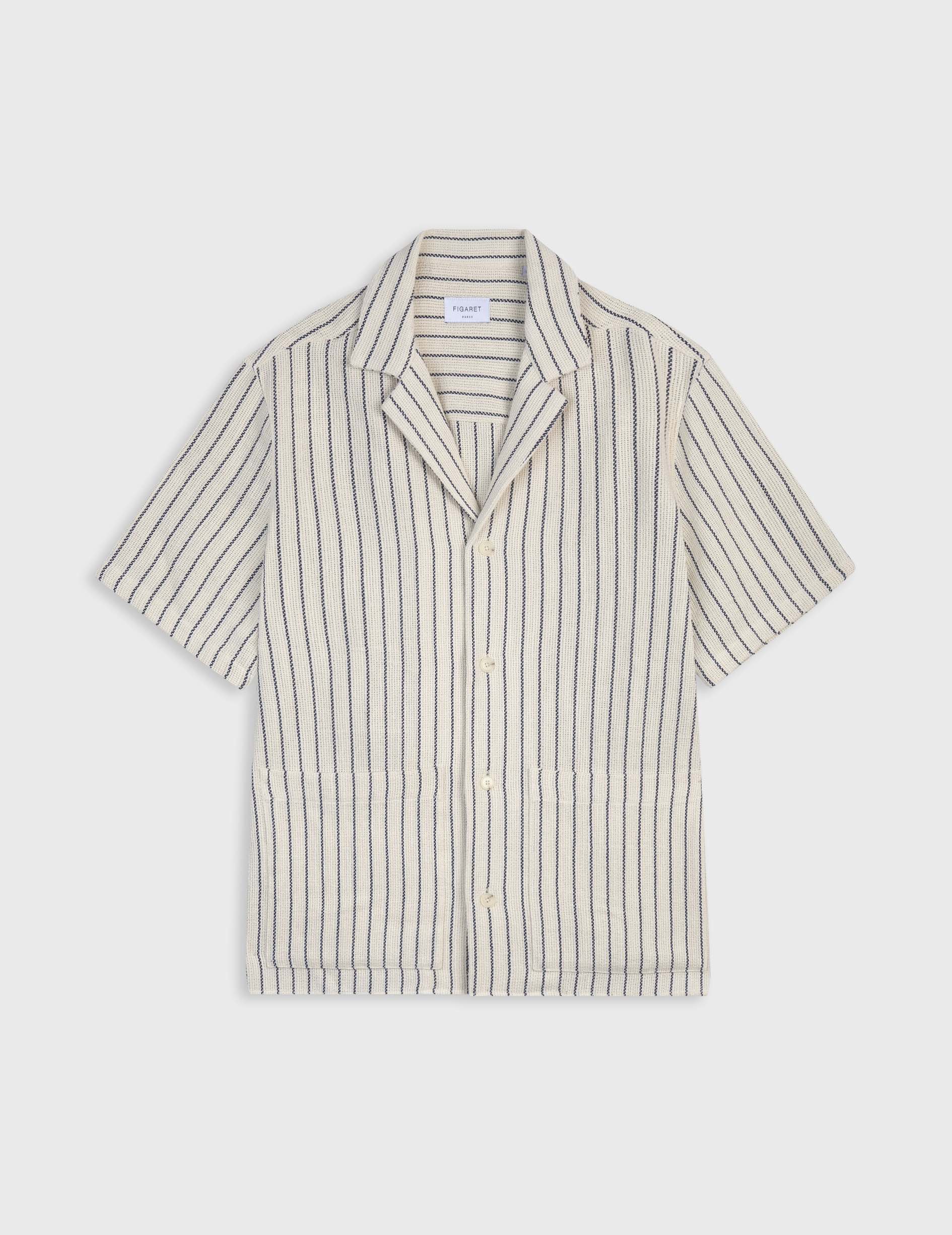 Chemise Luz écrue rayée - Ajouré - Col Pyjama