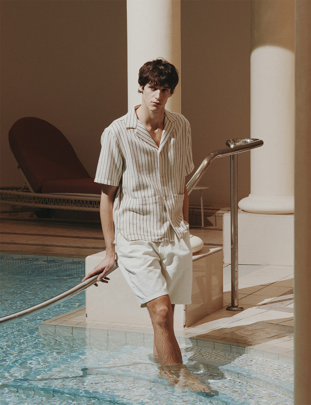 Chemise Luz écrue rayée - Ajouré - Col Pyjama