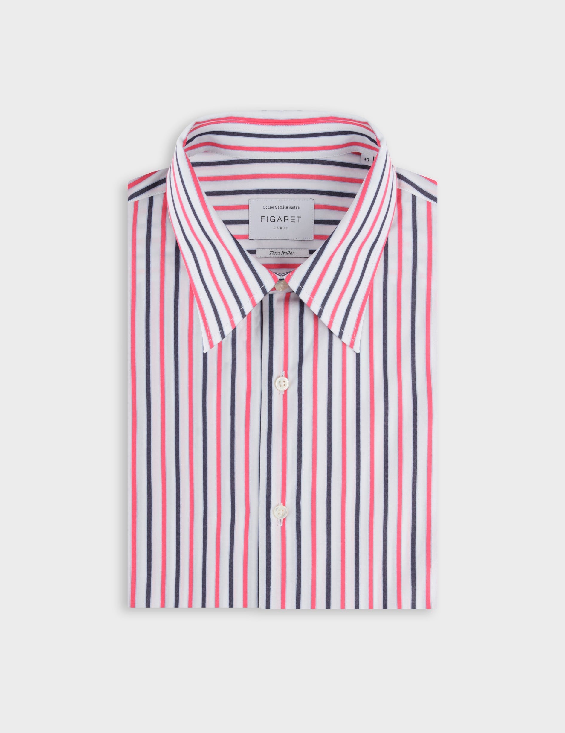 Semi-fitted striped red shirt - Poplin