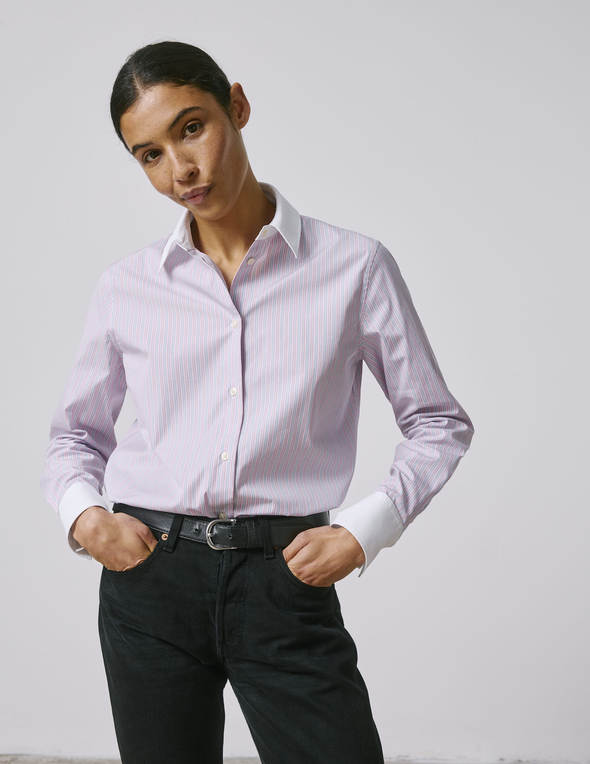 Striped pink Marion shirt - Poplin - Shirt Collar