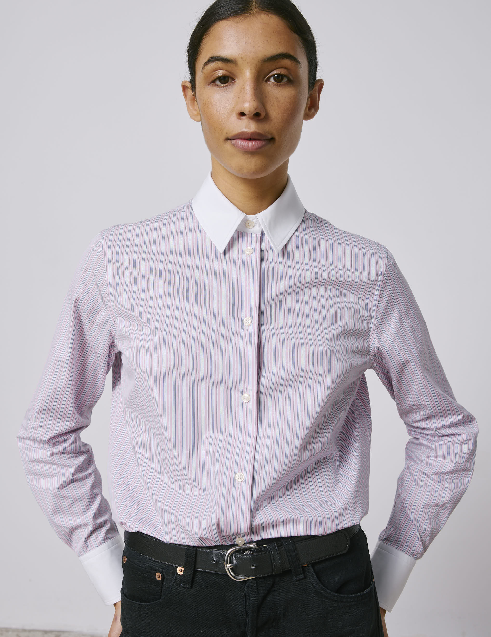 Striped pink Marion shirt - Poplin - Shirt Collar