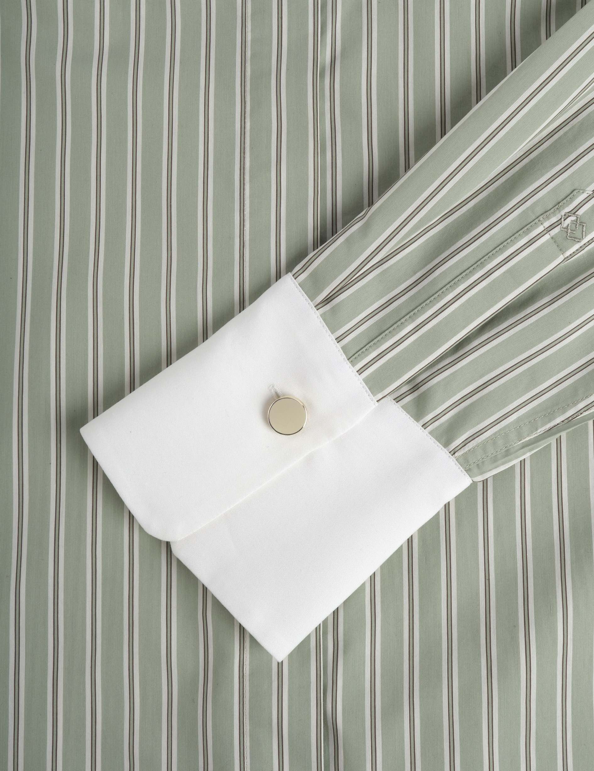 Chemise Mathéa gorge cachée rayée sauge - Voile de coton - Col Chemise