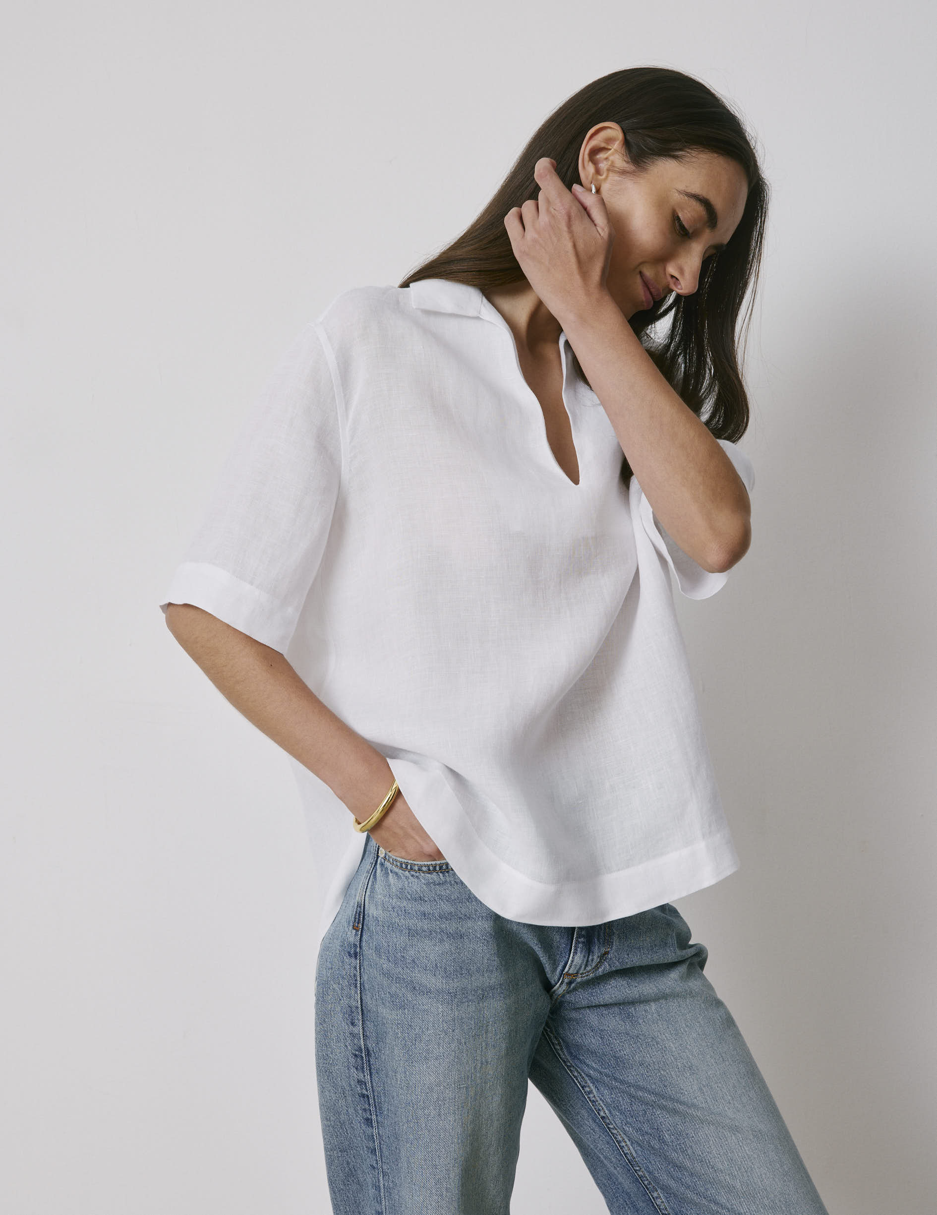 White linen Nadia blouse - Linen - V Collar