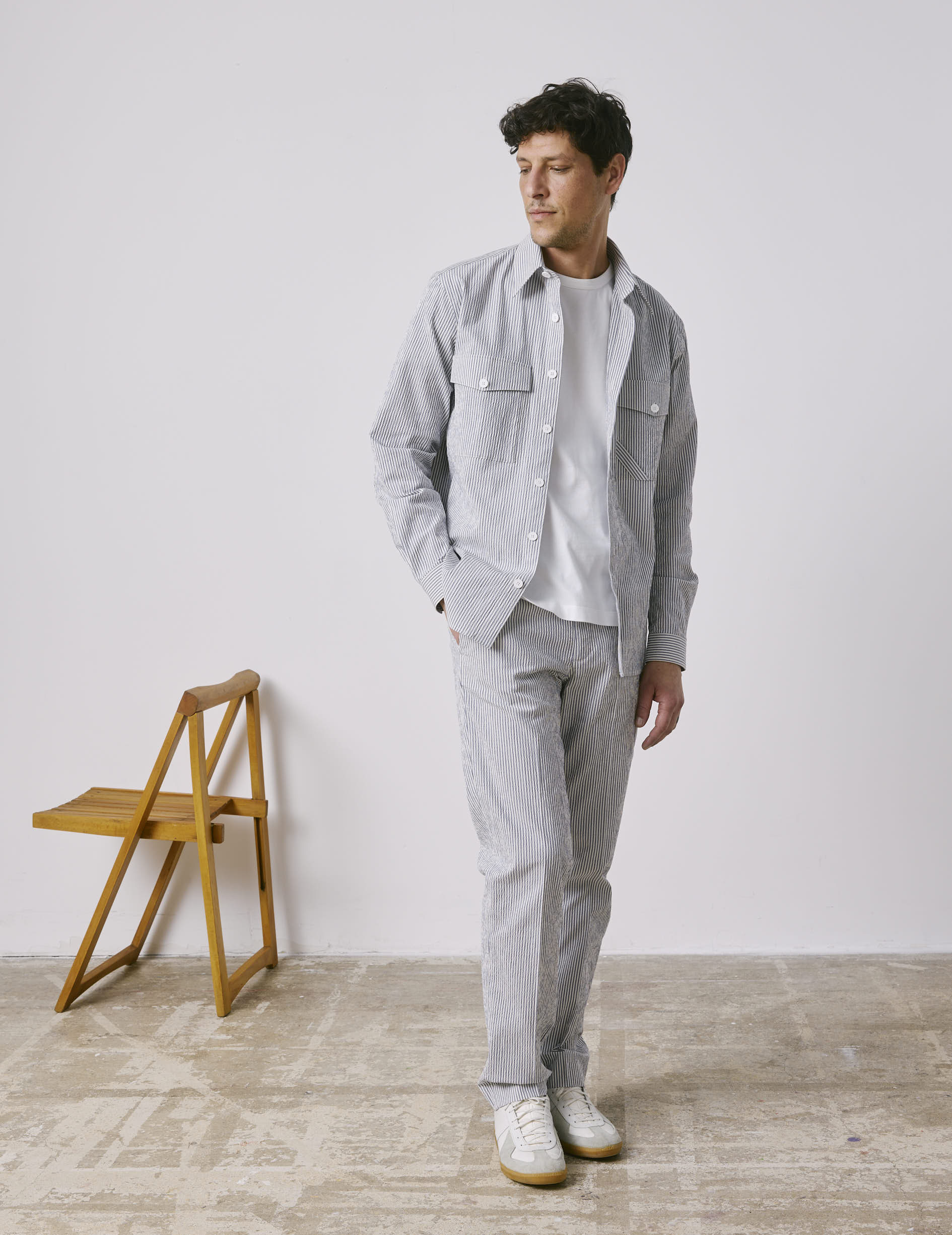 Chemise Nathael en seersucker rayé bleu - Seersucker - Col Français