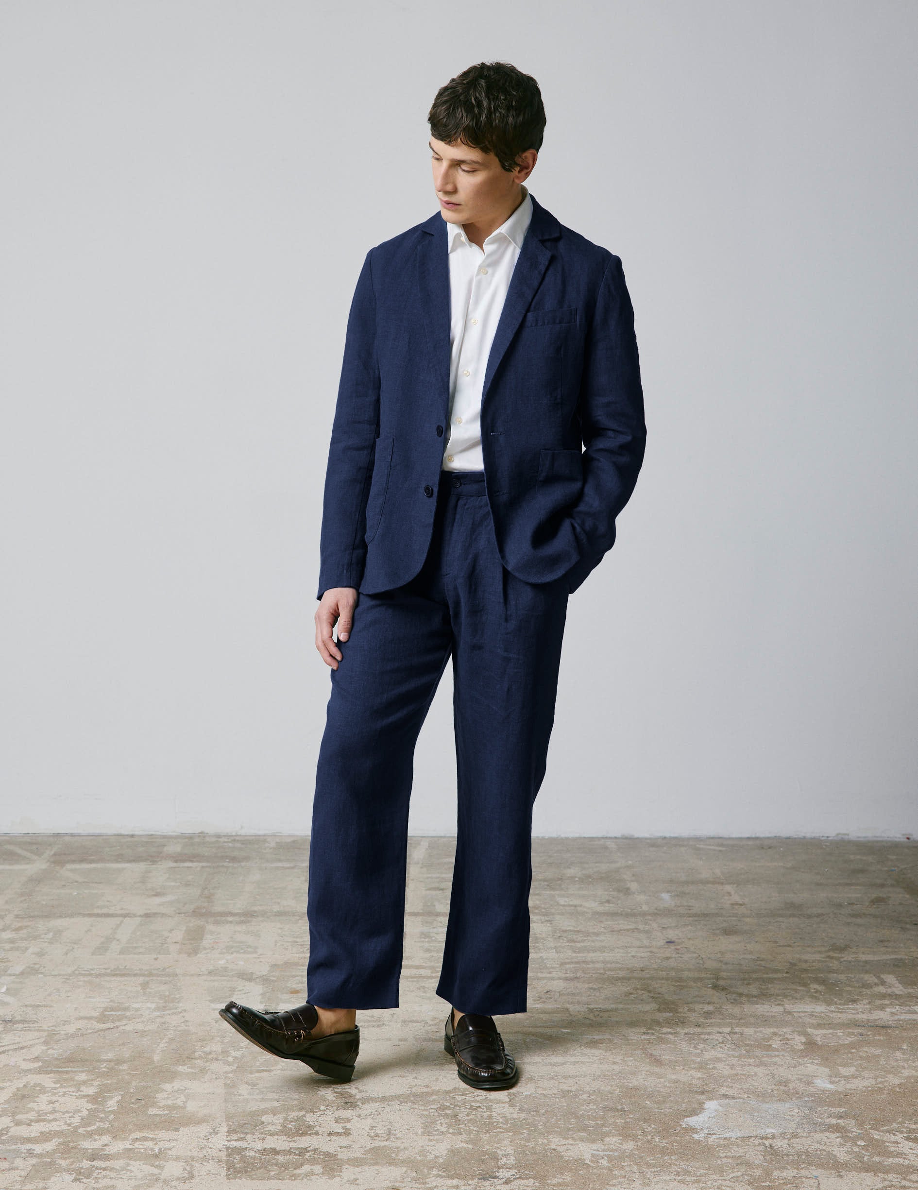 Nathis navy linen blazer jacket