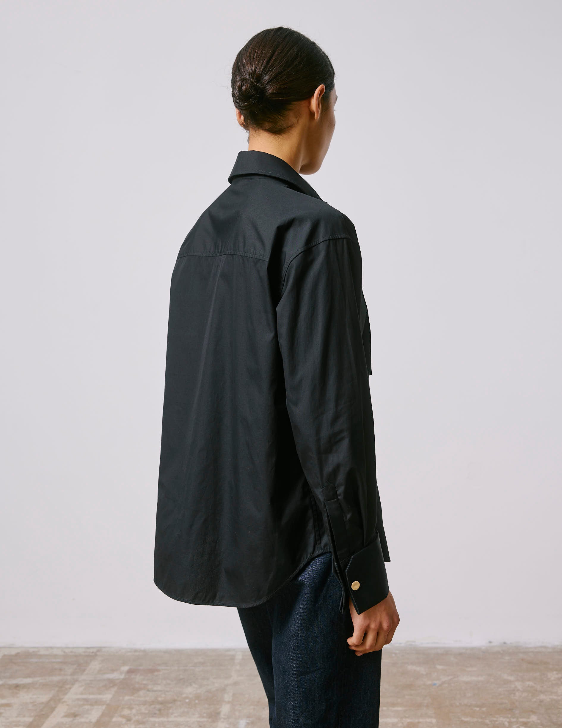 Chemise Nawelle noire - Popeline - Col Chemise - Poignets Mousquetaires