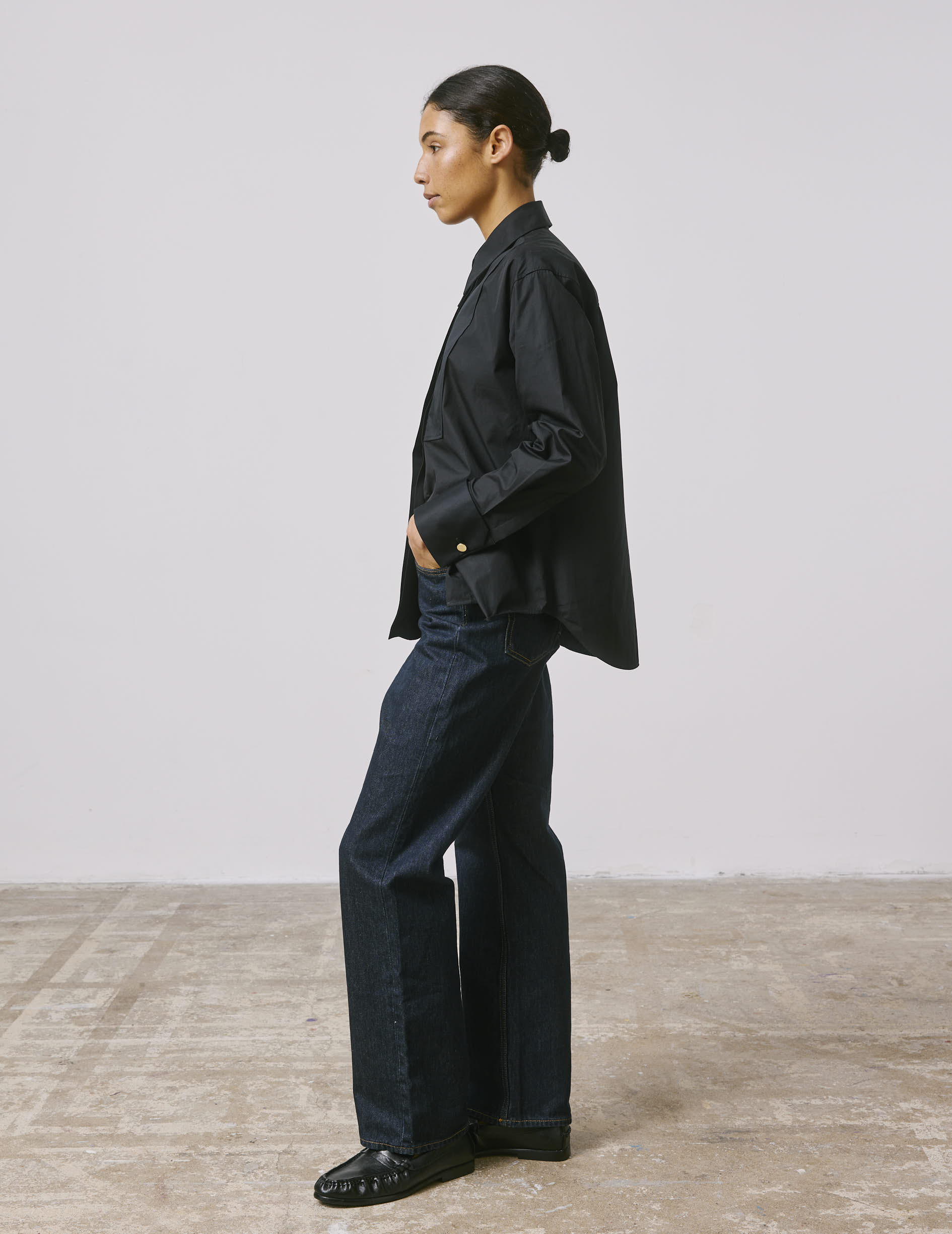 Chemise Nawelle noire - Popeline - Col Chemise - Poignets Mousquetaires