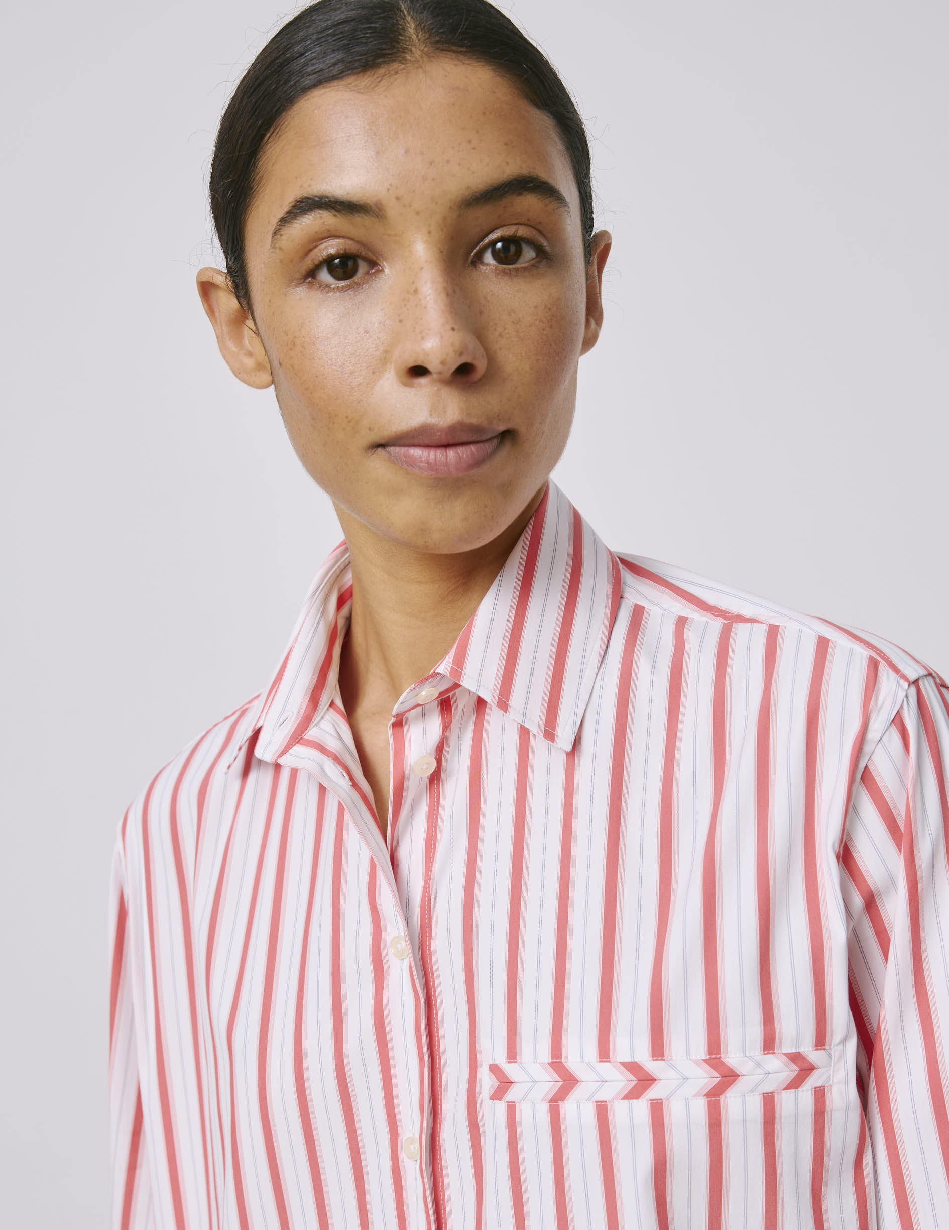 Chemise Nesrine rayée corail - Popeline - Col Chemise