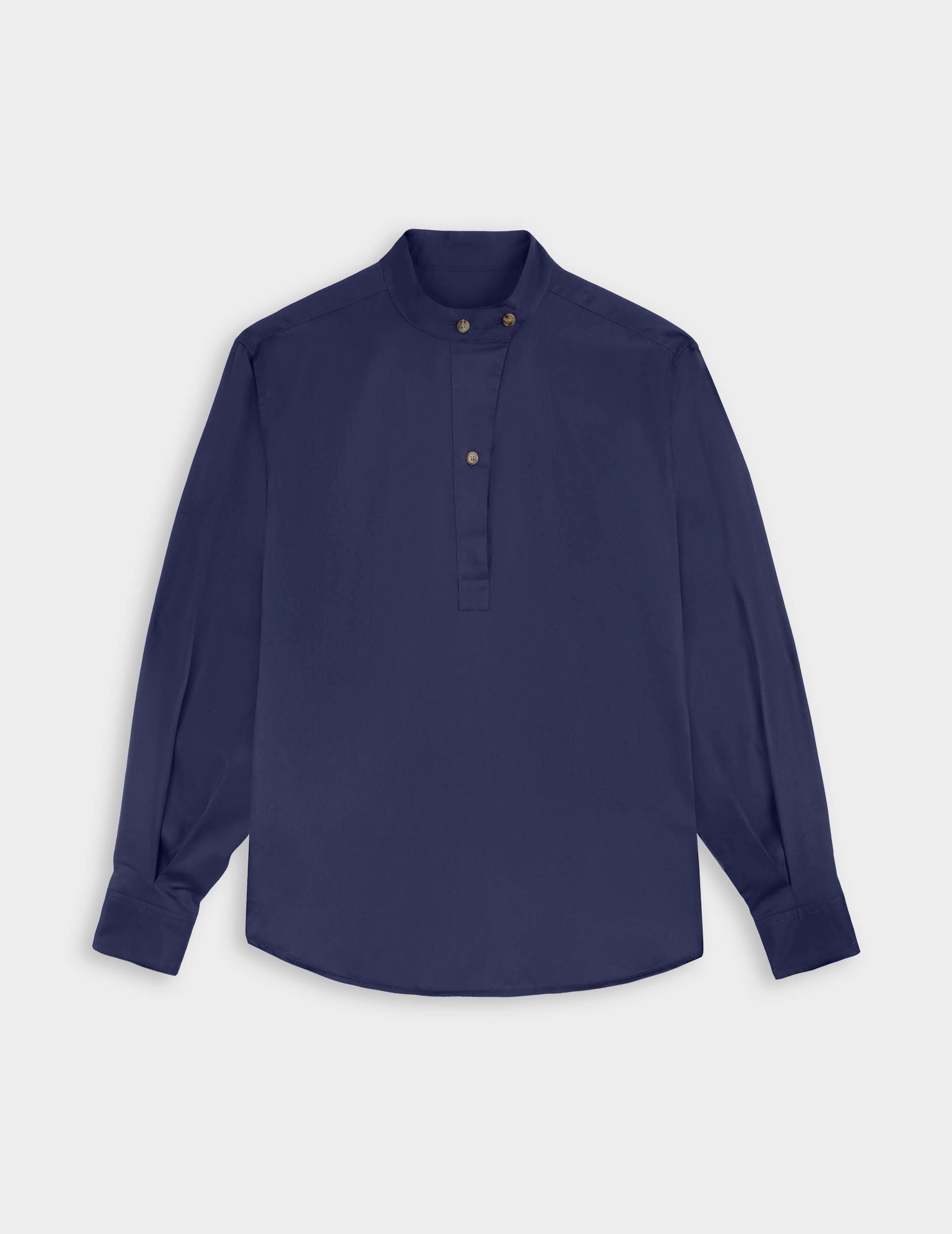 Chemise popover Nessa rayée bleu marine - Twill - Col Officier en pointe déportée