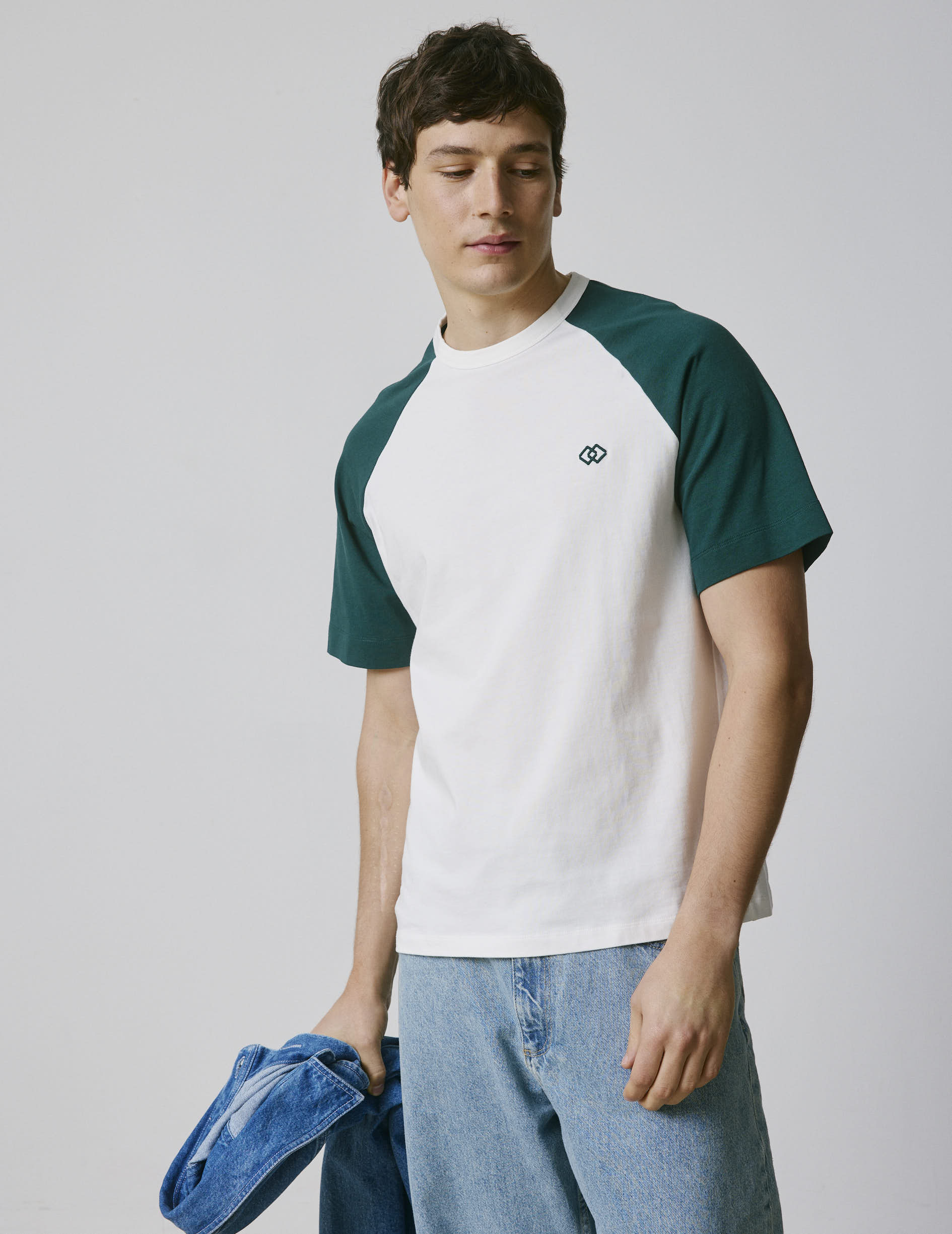 Neville ecru and green cotton t-shirt