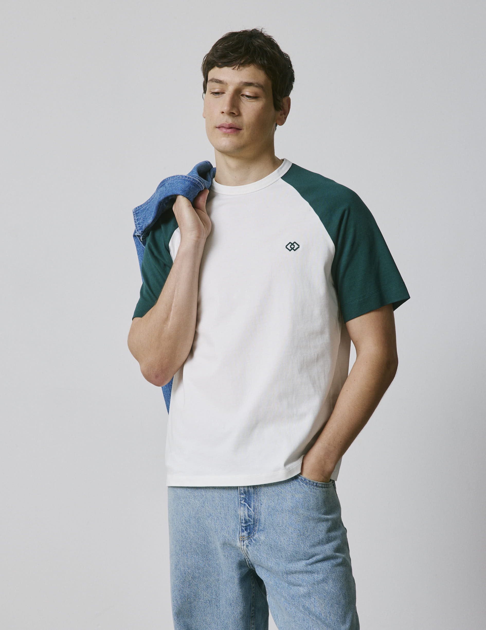 Neville ecru and green cotton t-shirt