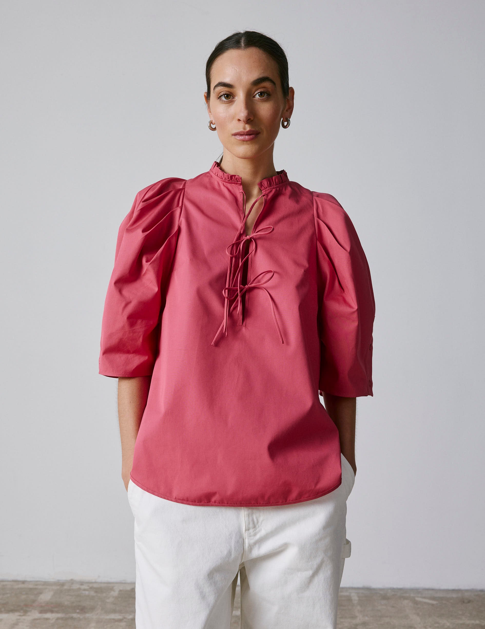 Coral Nicolle blouse - Poplin - Victorian Collar