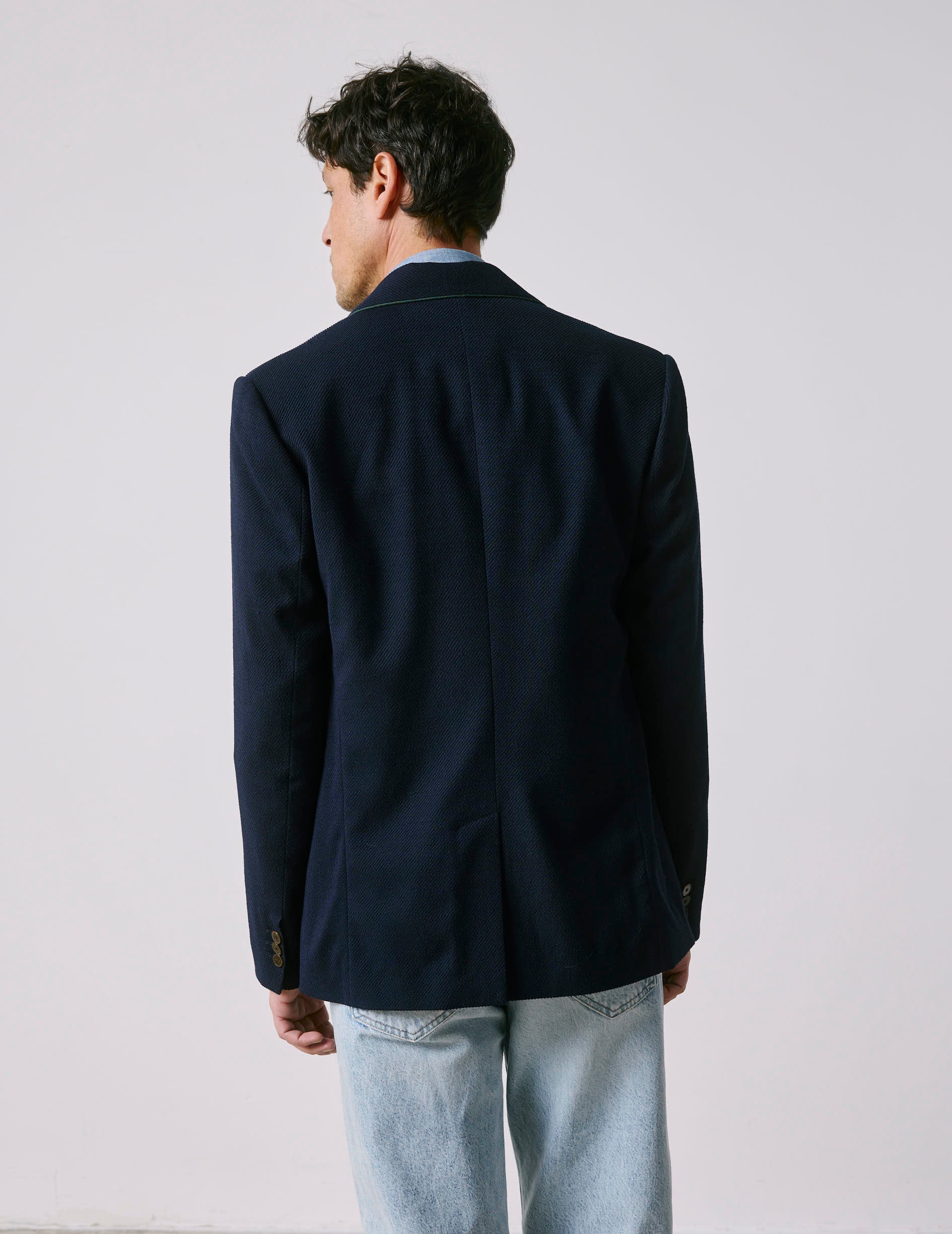 Blazer in plain navy virgin wool twill