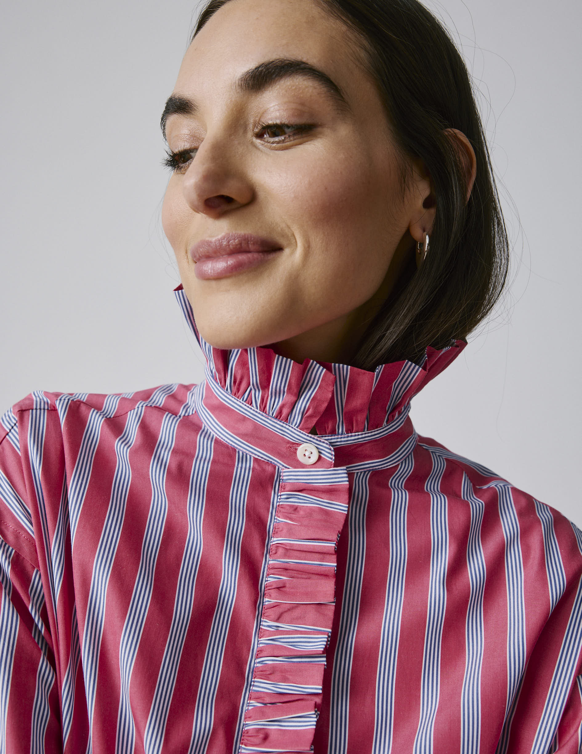 Nivine dress in striped dark pink poplin