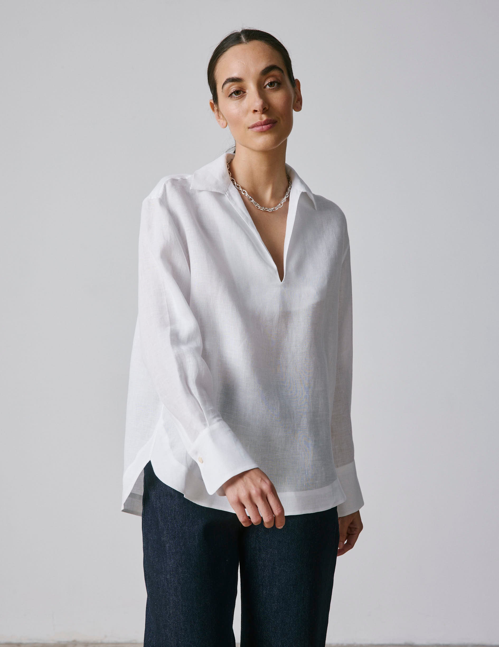 White linen Noalie blouse - Linen - V Collar