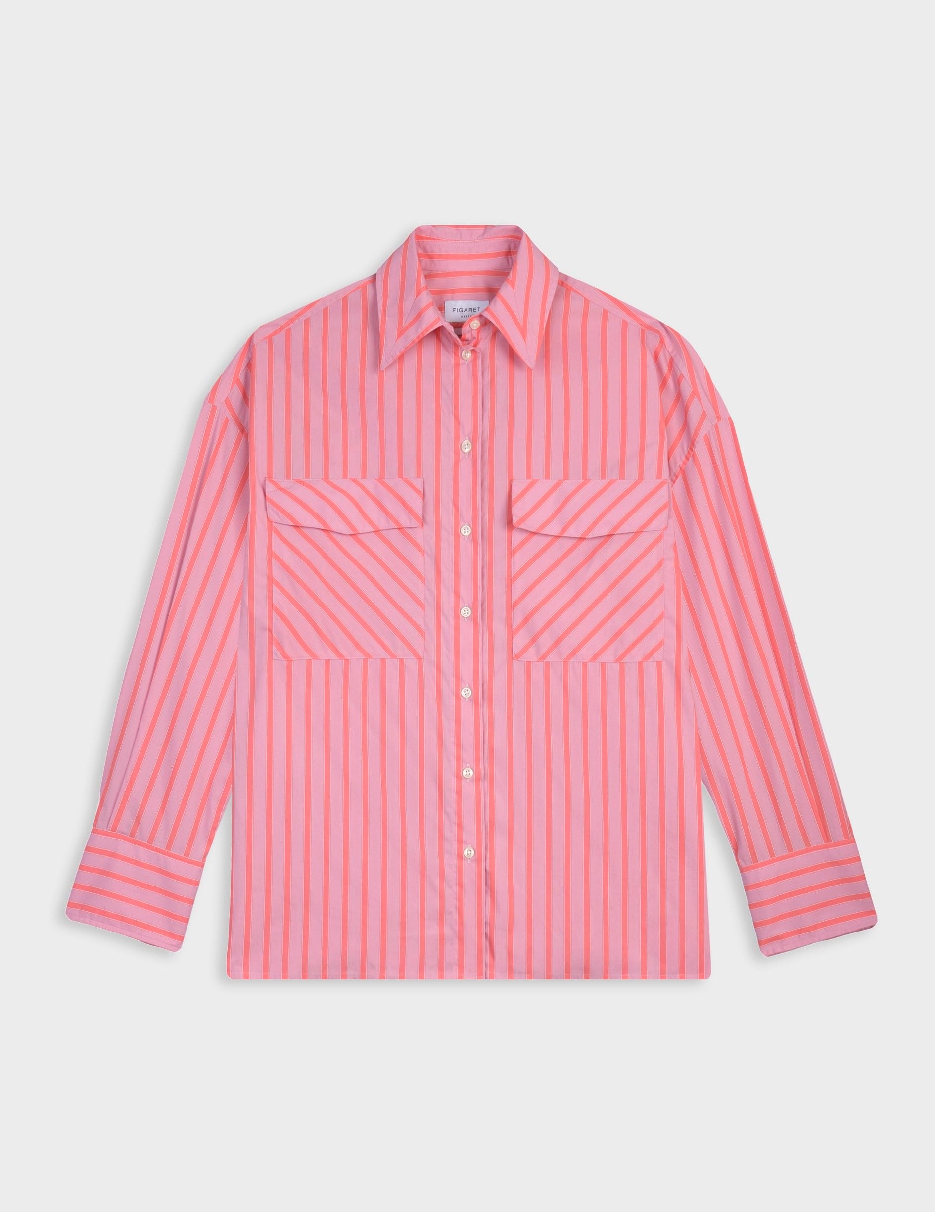 Chemise Noémia rayée rose - Popeline - Col Chemise