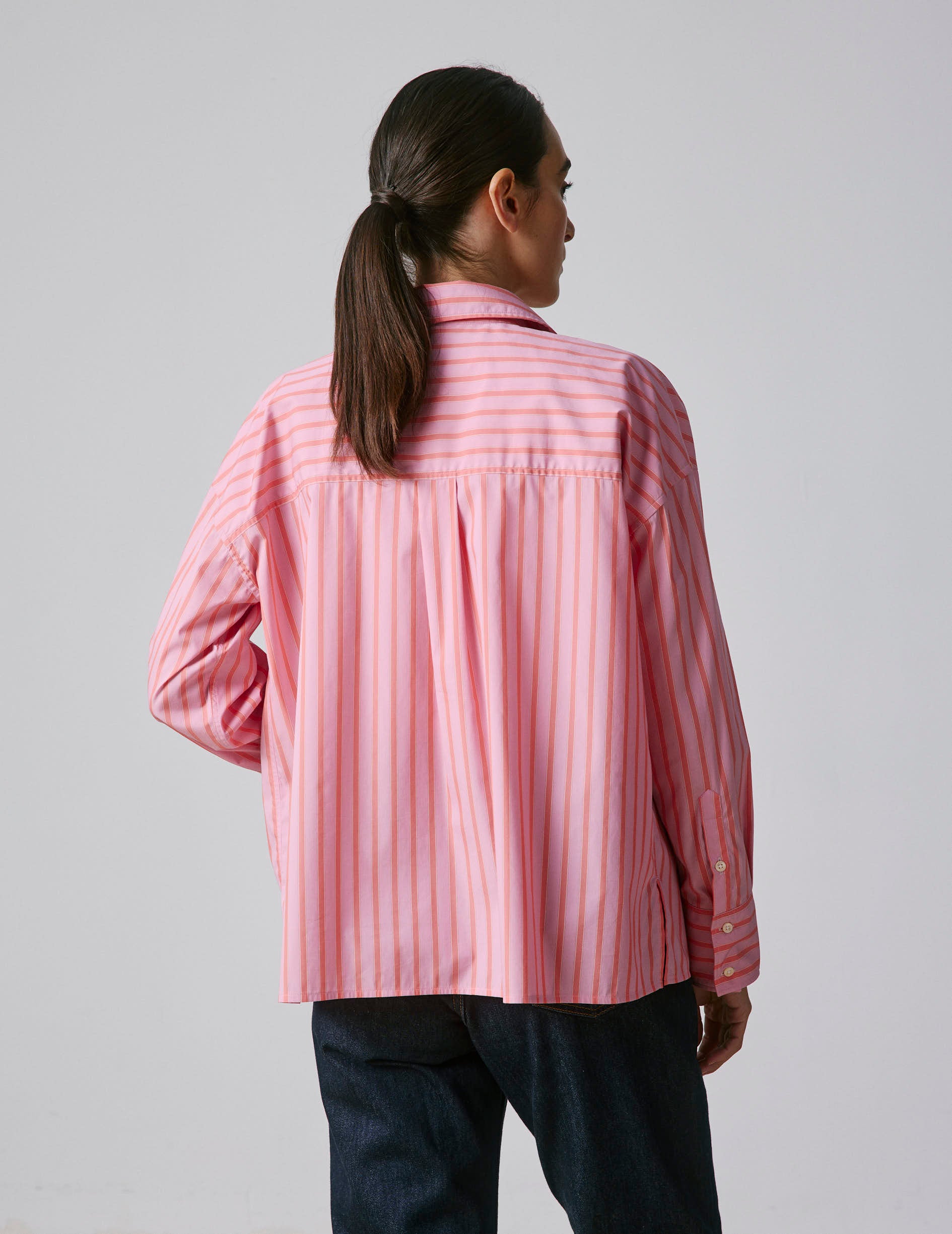 Chemise Noémia rayée rose - Popeline - Col Chemise