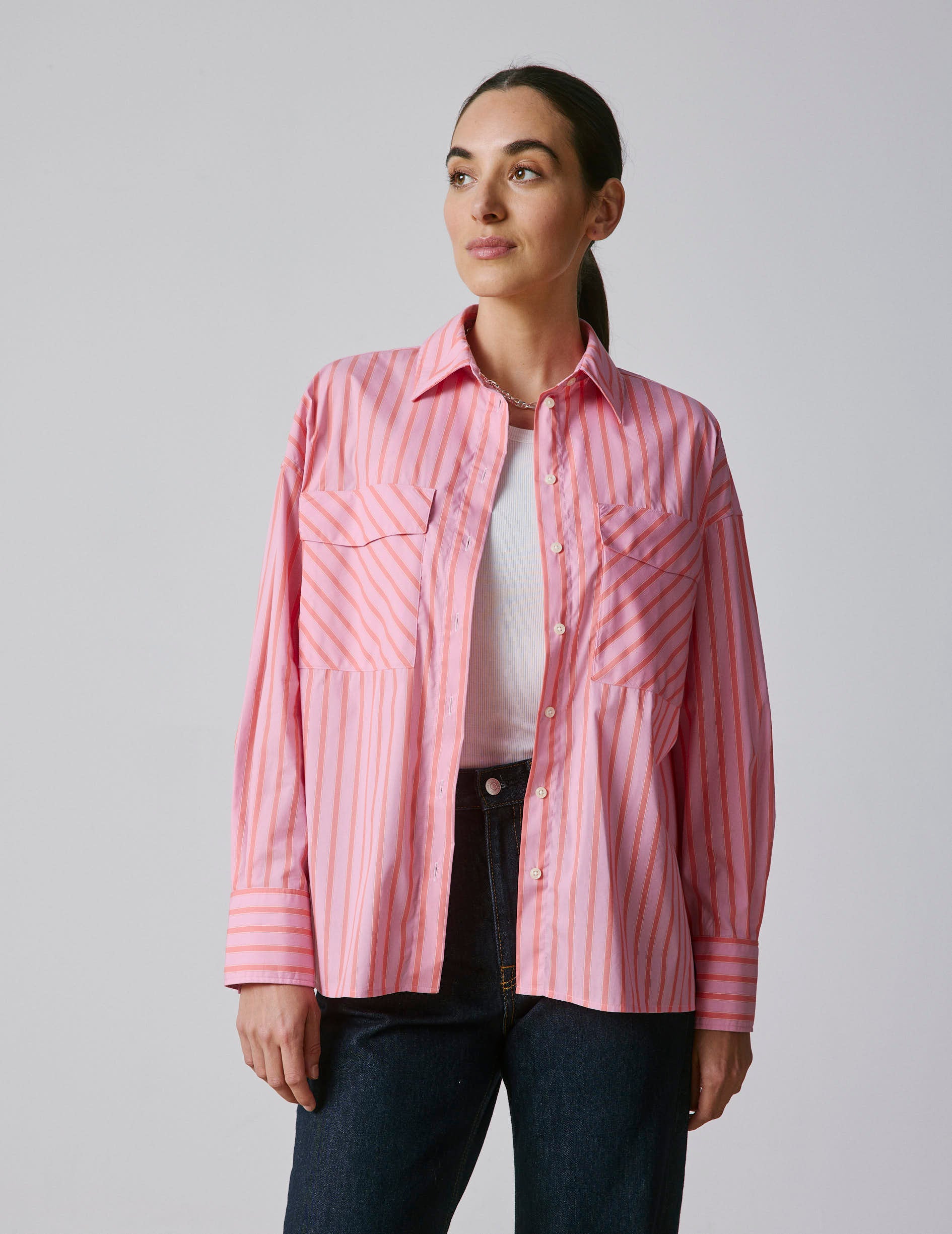 Chemise Noémia rayée rose - Popeline - Col Chemise