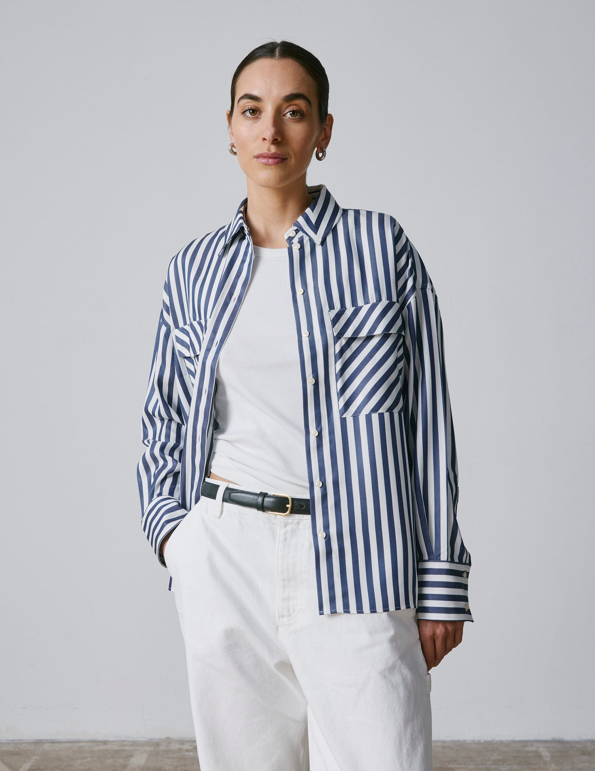 Chemise Noémia rayée bleu marine - Col Chemise