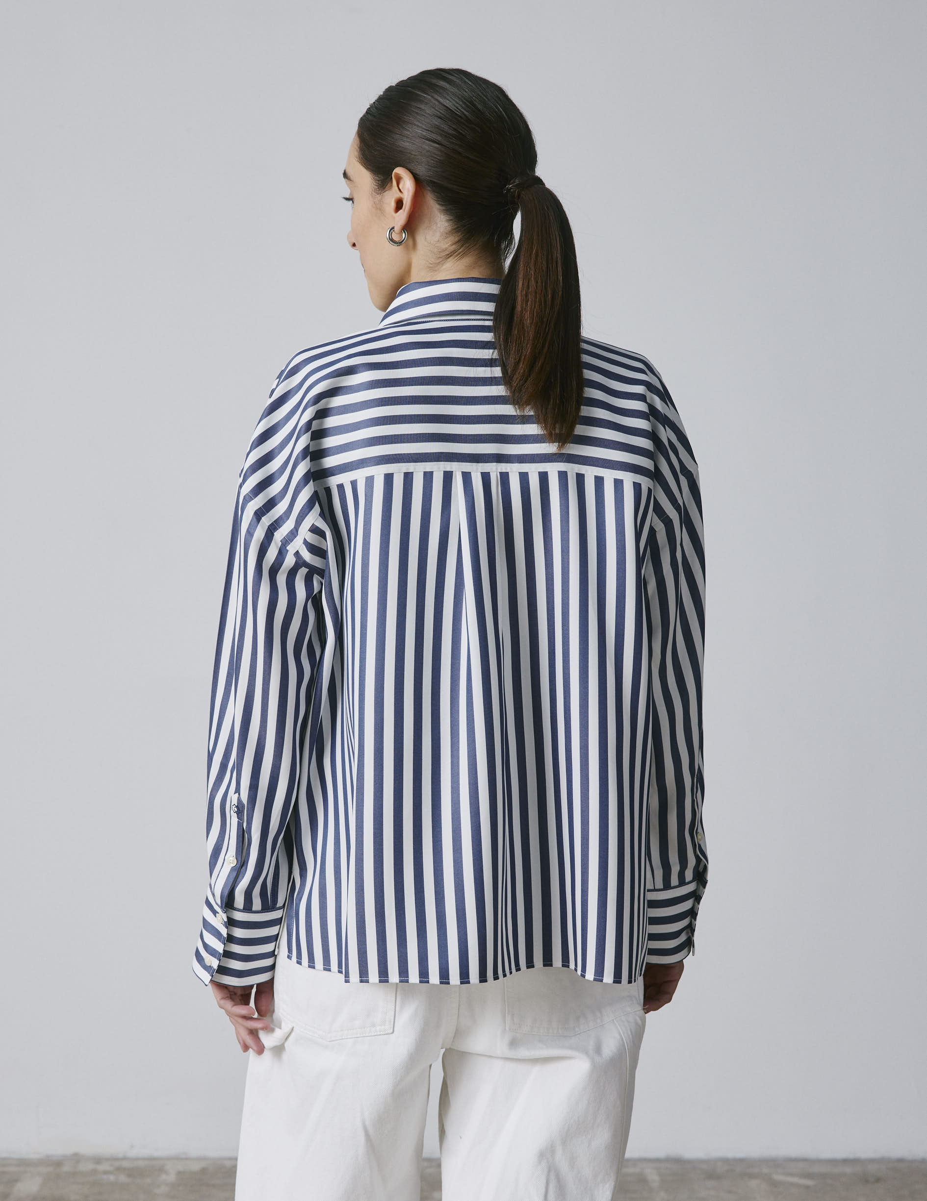 Chemise Noémia rayée bleu marine - Col Chemise