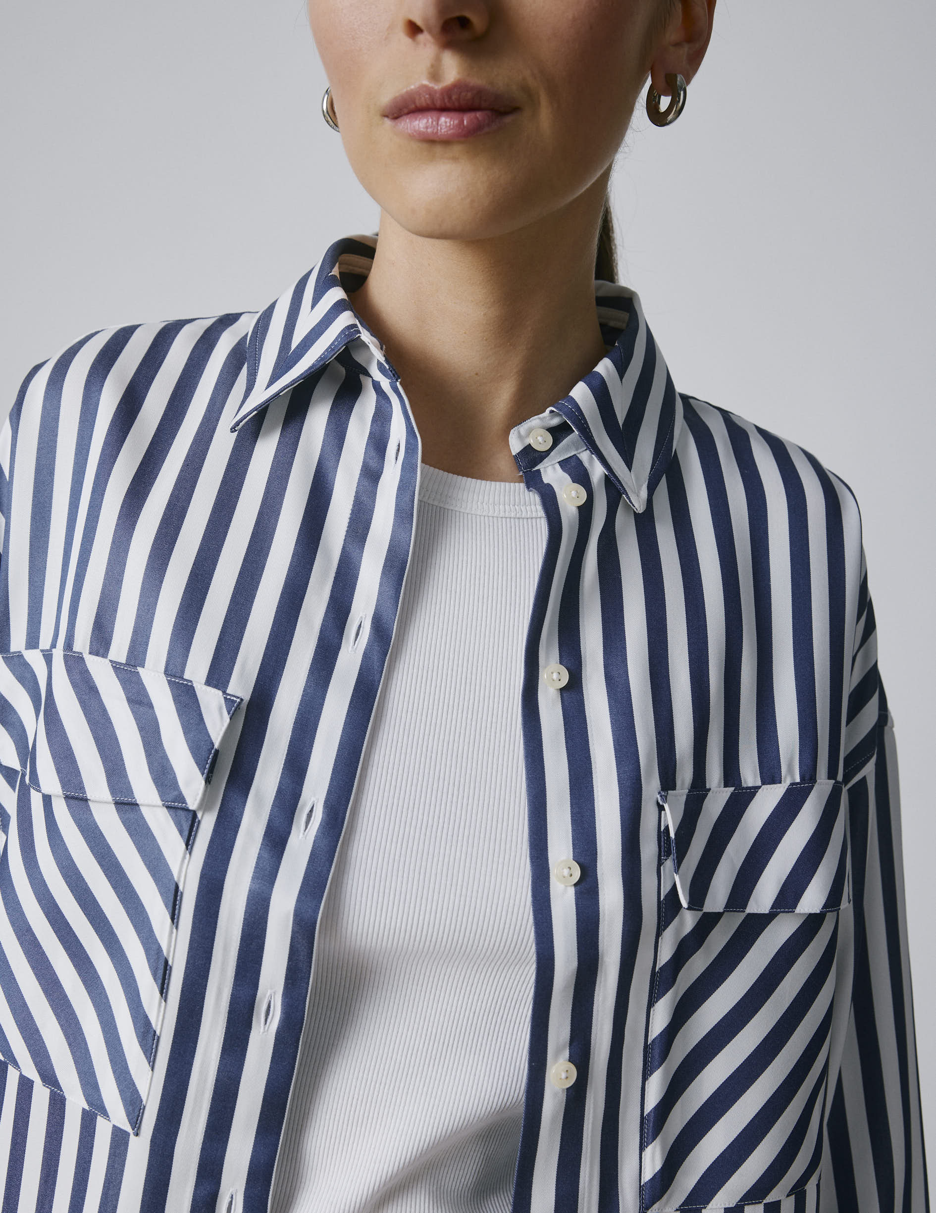 Chemise Noémia rayée bleu marine - Col Chemise