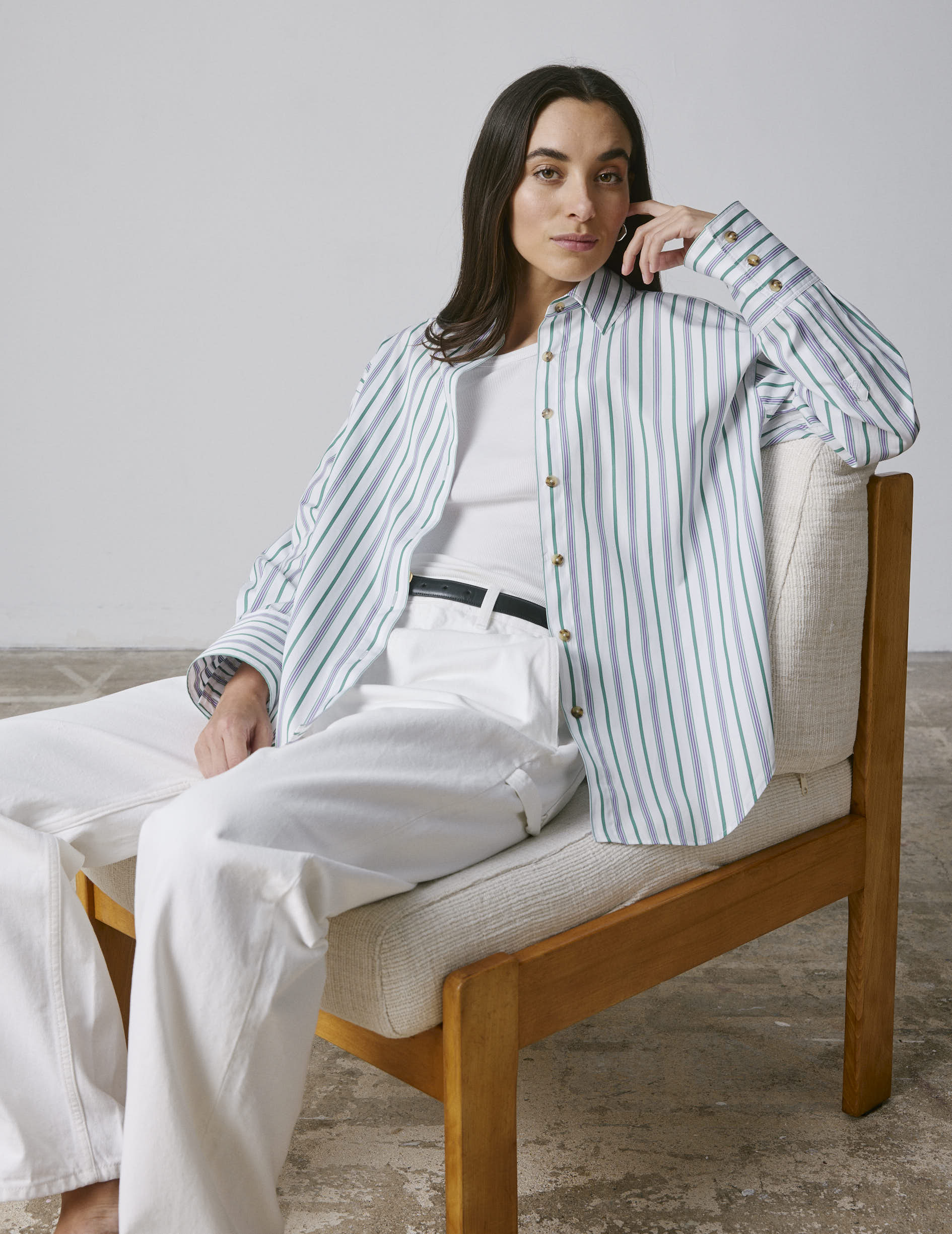 Chemise Noliana rayée violette - Popeline - Col Chemise