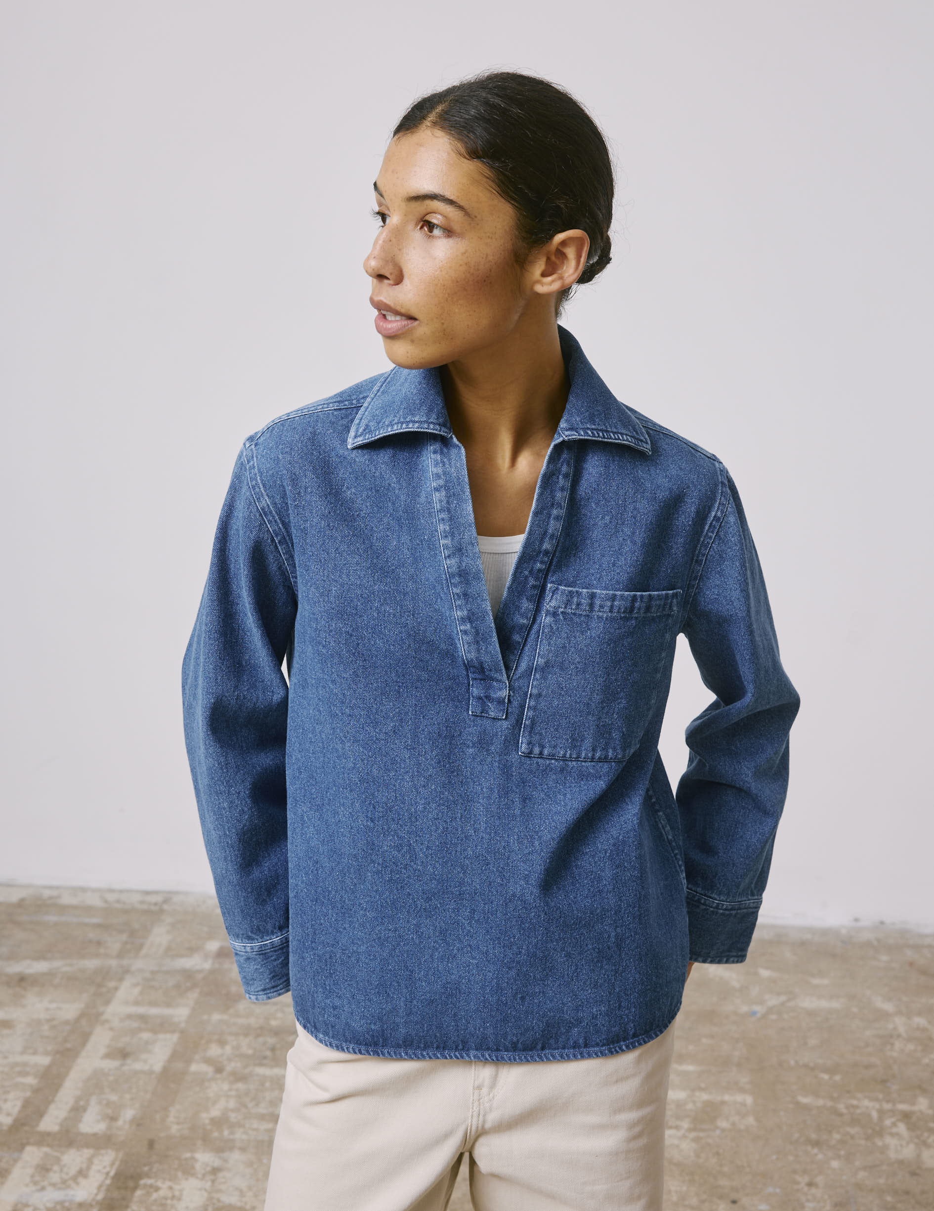 Navy denim Norelie overshirt - Denim - V Collar