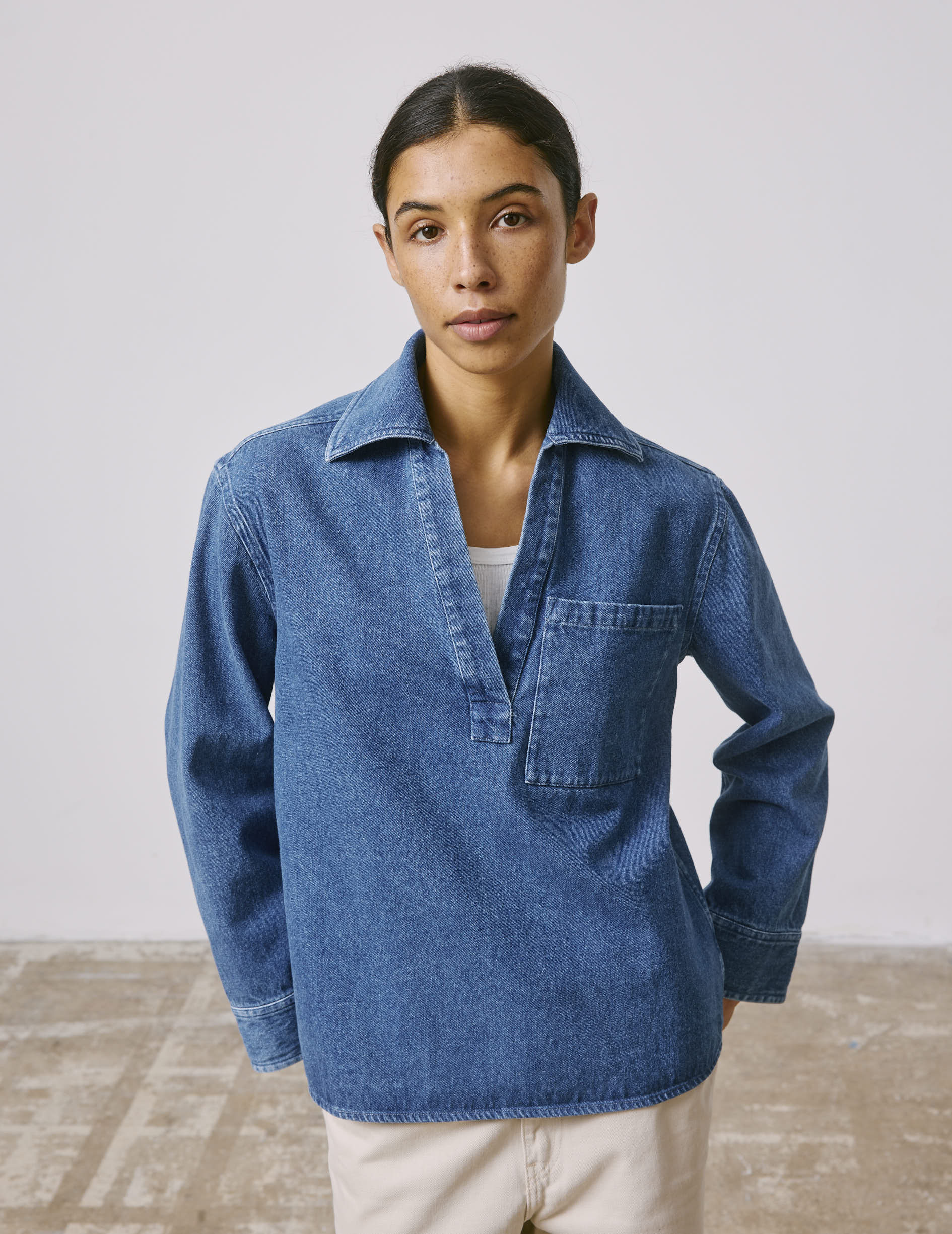 Navy denim Norelie overshirt - Denim - V Collar