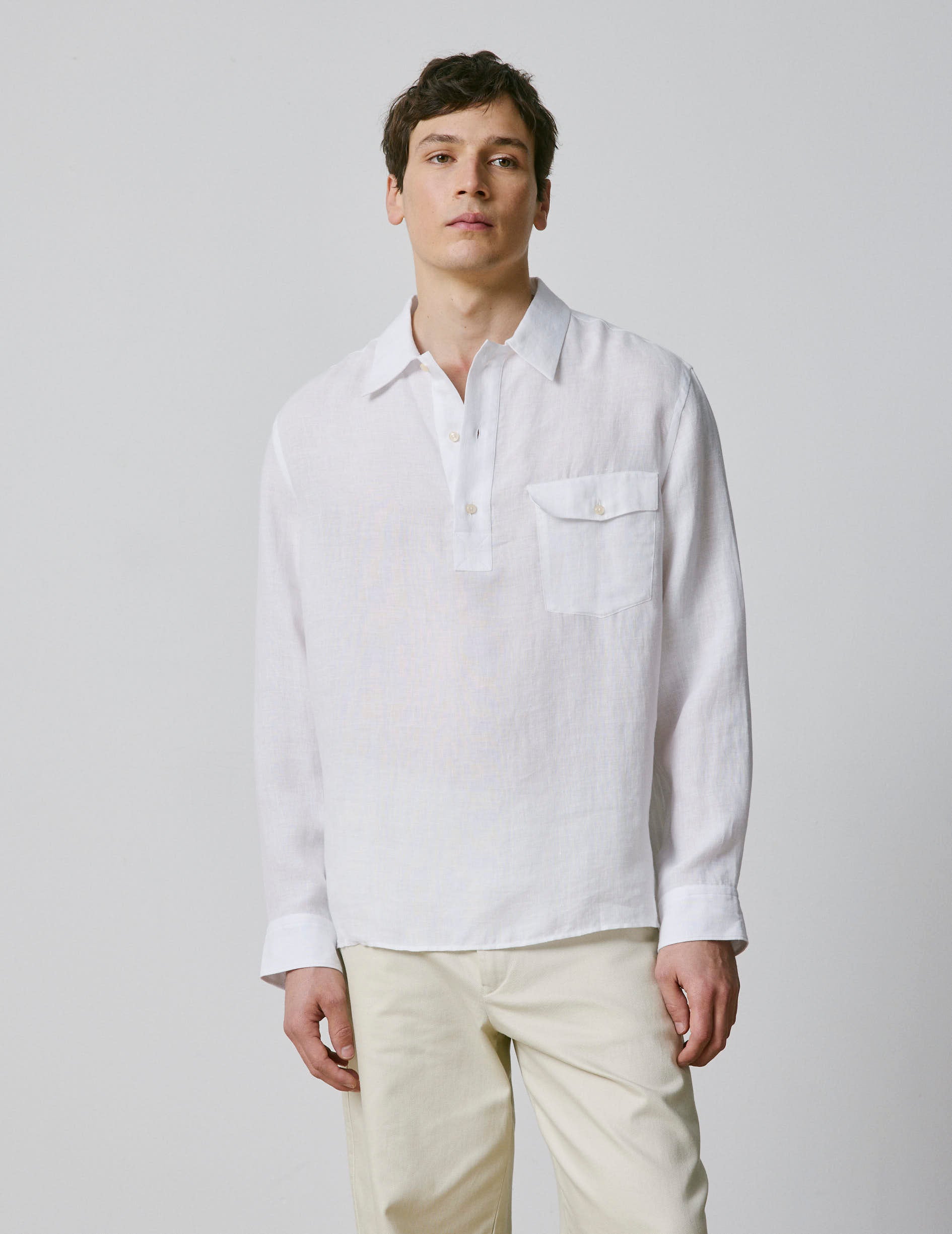 Normann popover white linen shirt - Lin - Requin Collar