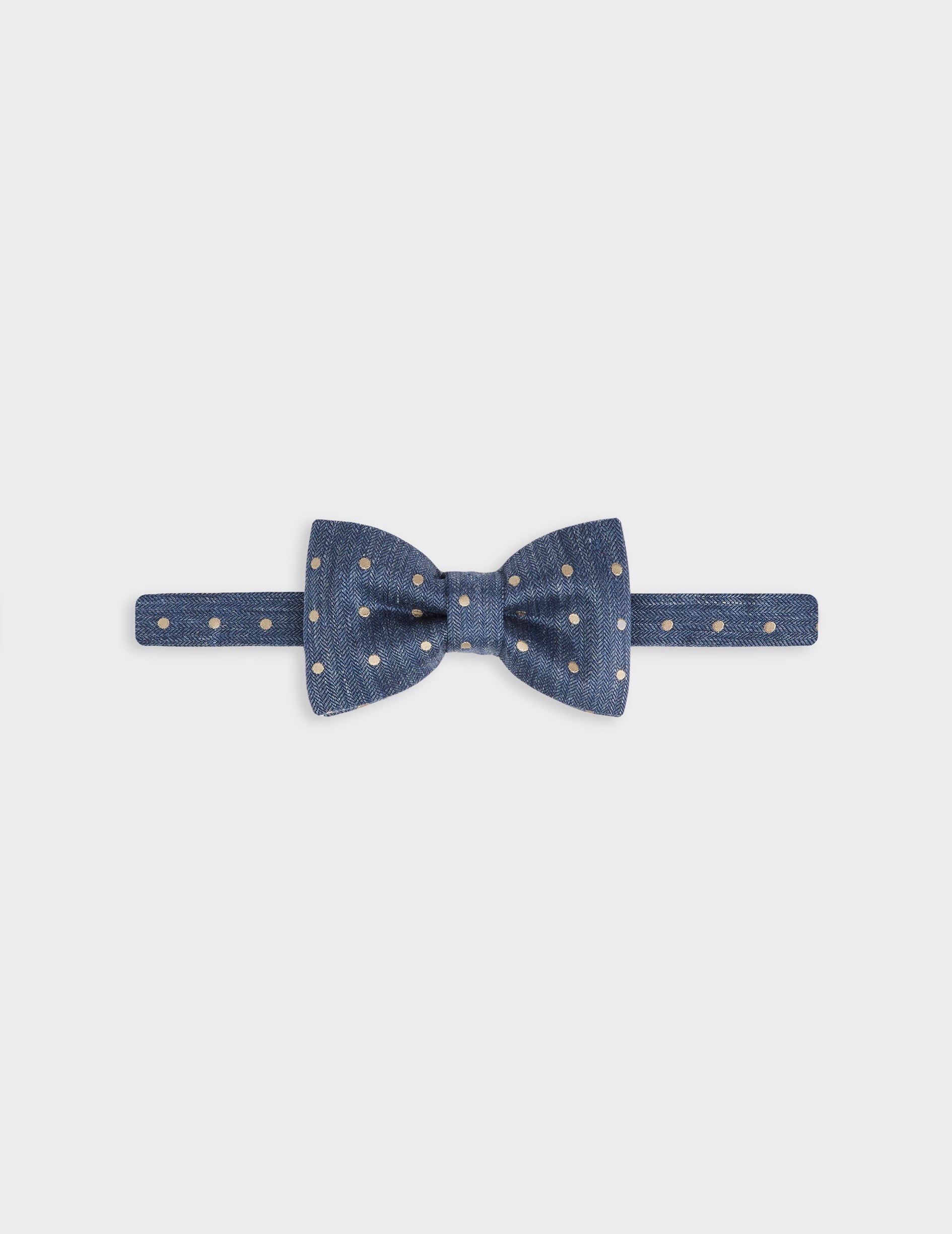 Blue and beige linen and silk bow tie