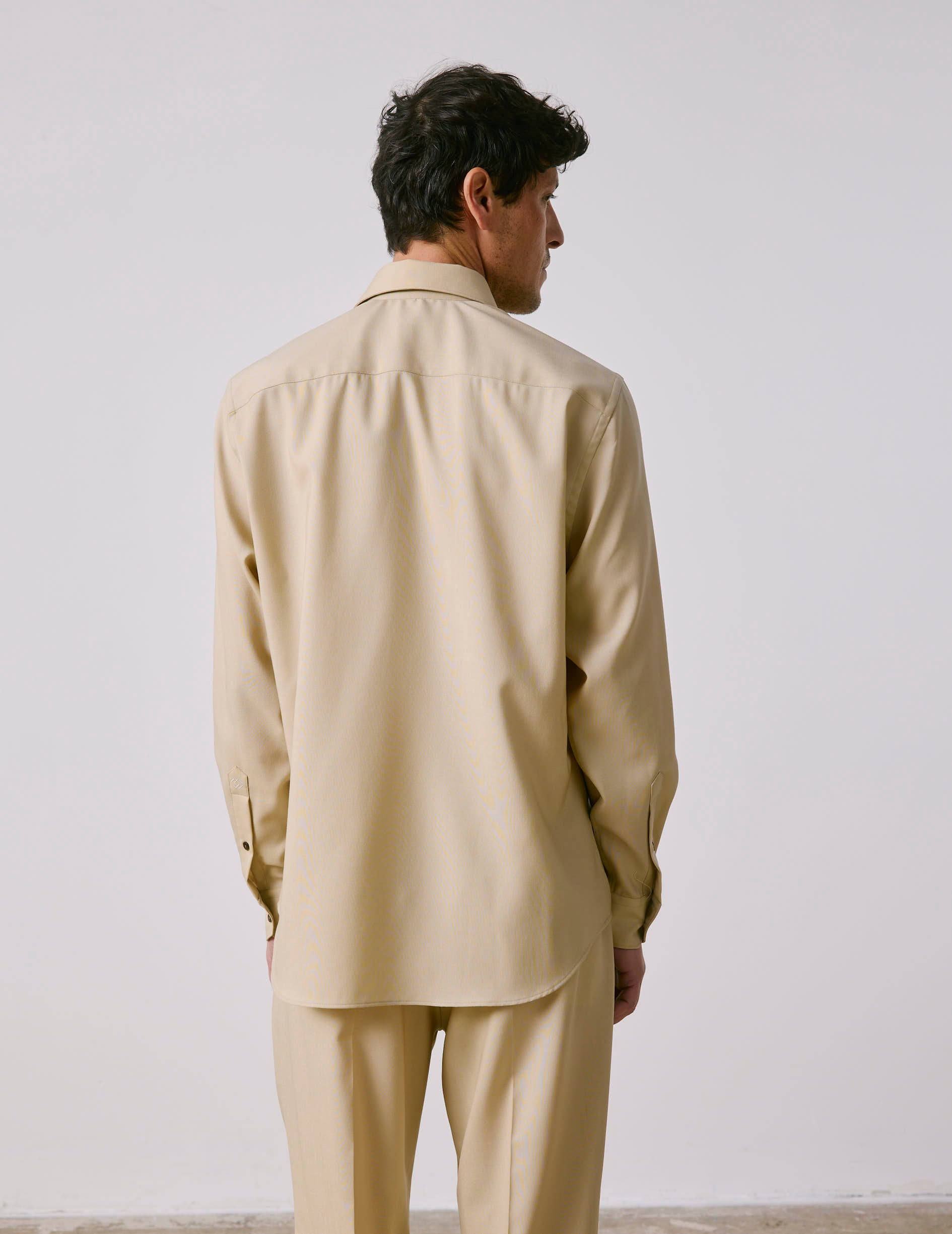 Beige virgin wool semi-fitted shirt - Toile - Somptueux Collar