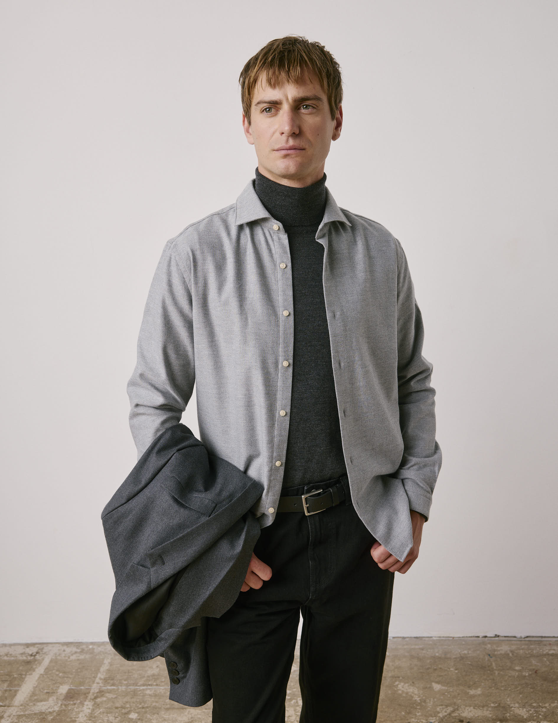 Chemise Aristote en flanelle gris - Flanelle - Col Italien