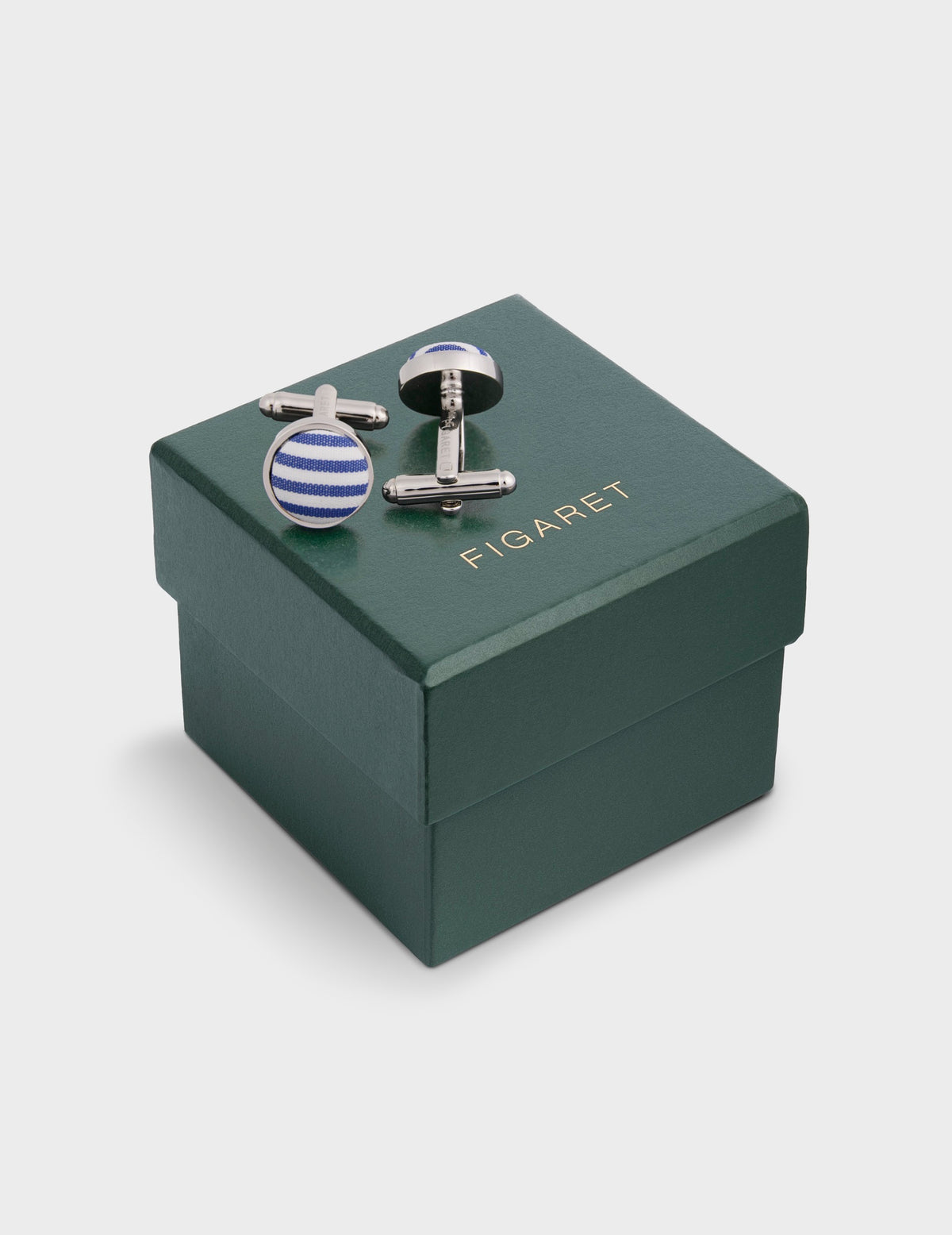 Silver cufflinks and navy striped poplin insert - Poplin