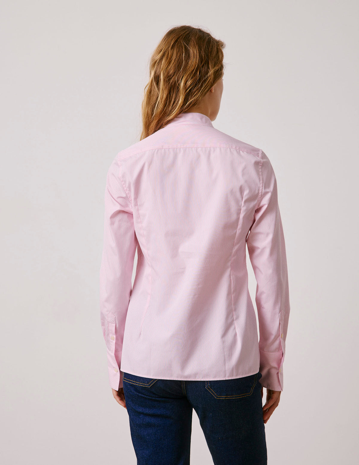 Chemise Carlita rayée rose - Popeline - Col Droit ouvert
