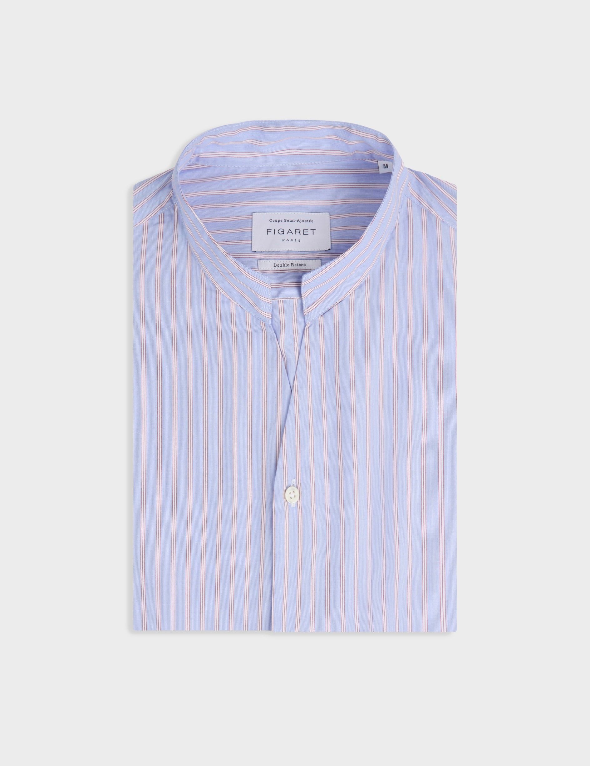 Chemise Carl bleue rayée - Popeline - Col Carl