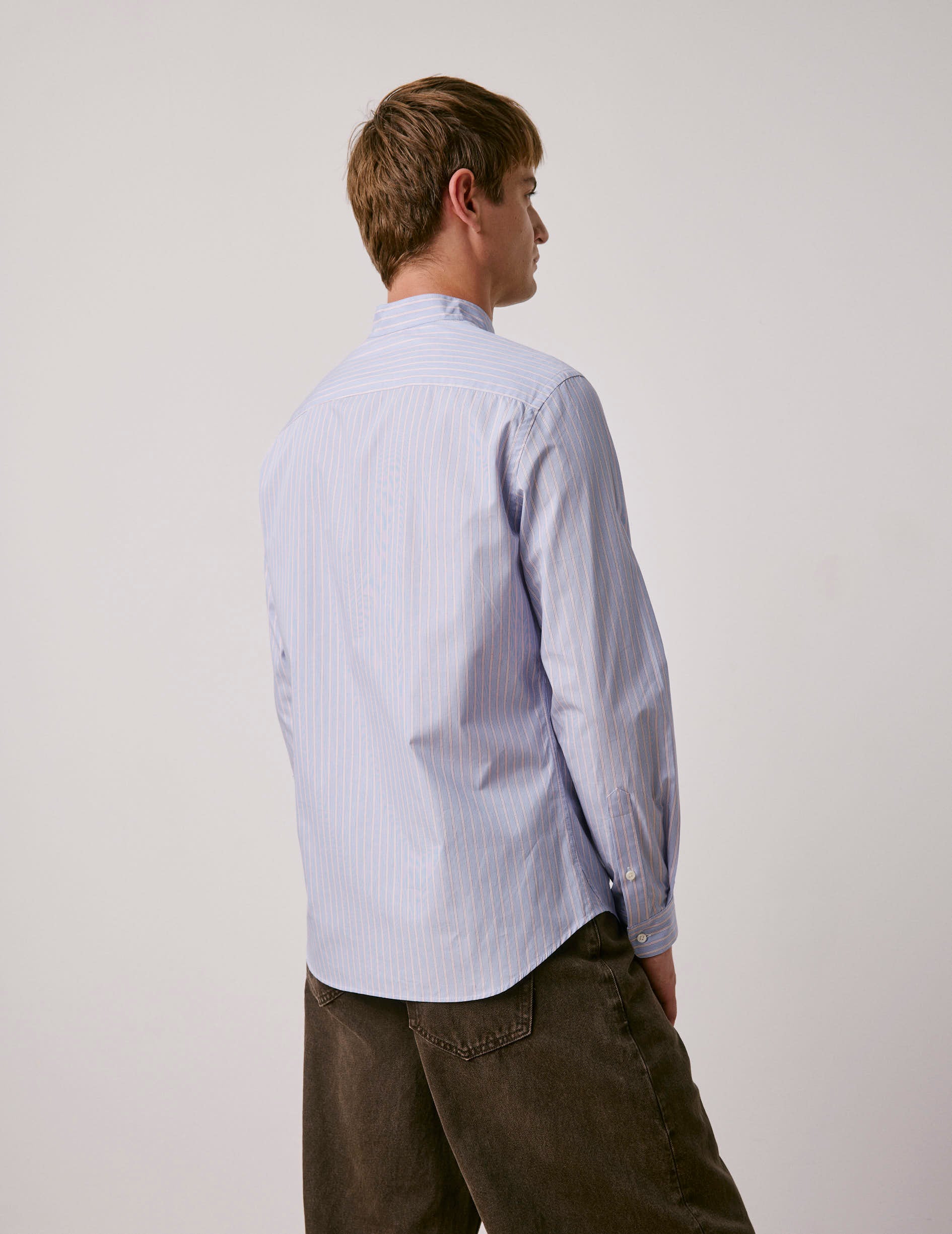 Chemise Carl bleue rayée - Popeline - Col Carl