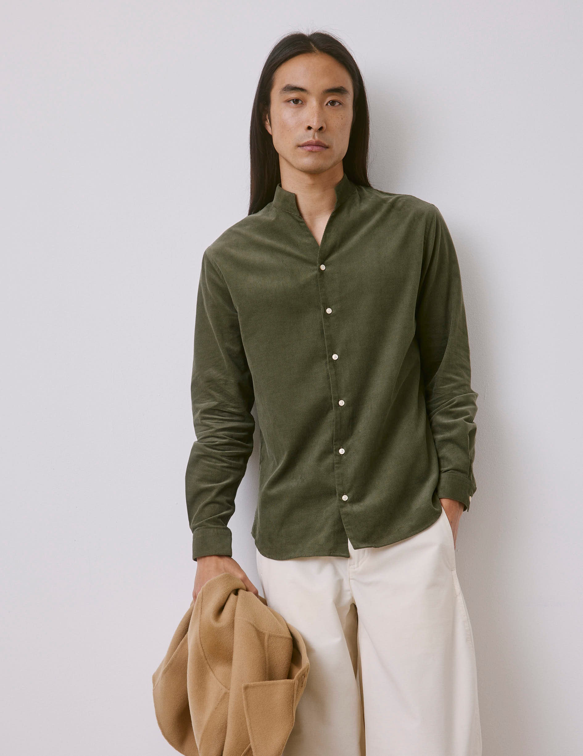 Chemise Carl en velours kaki - Velours - Col Carl