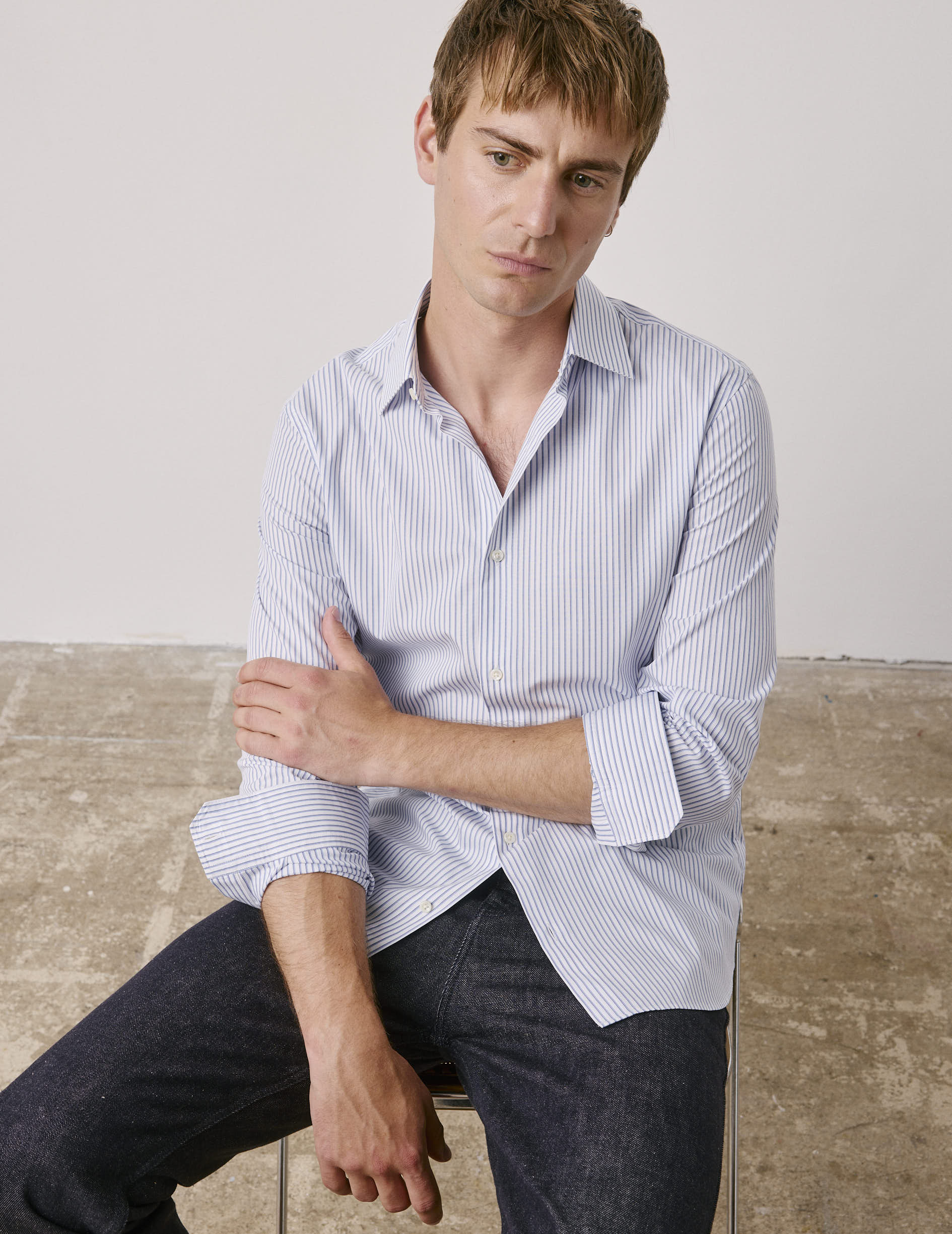Fitted blue striped shirt - Poplin - Figaret Collar