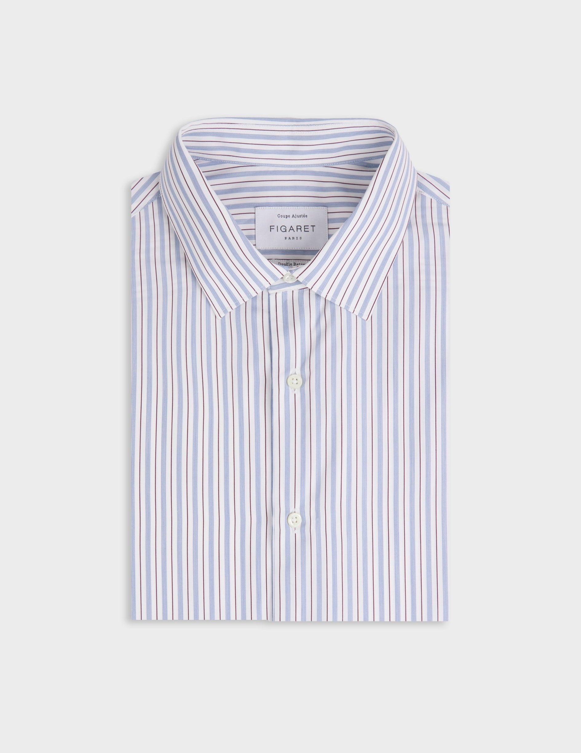 Chemise ajustée rayée bleue - Popeline - Col Figaret