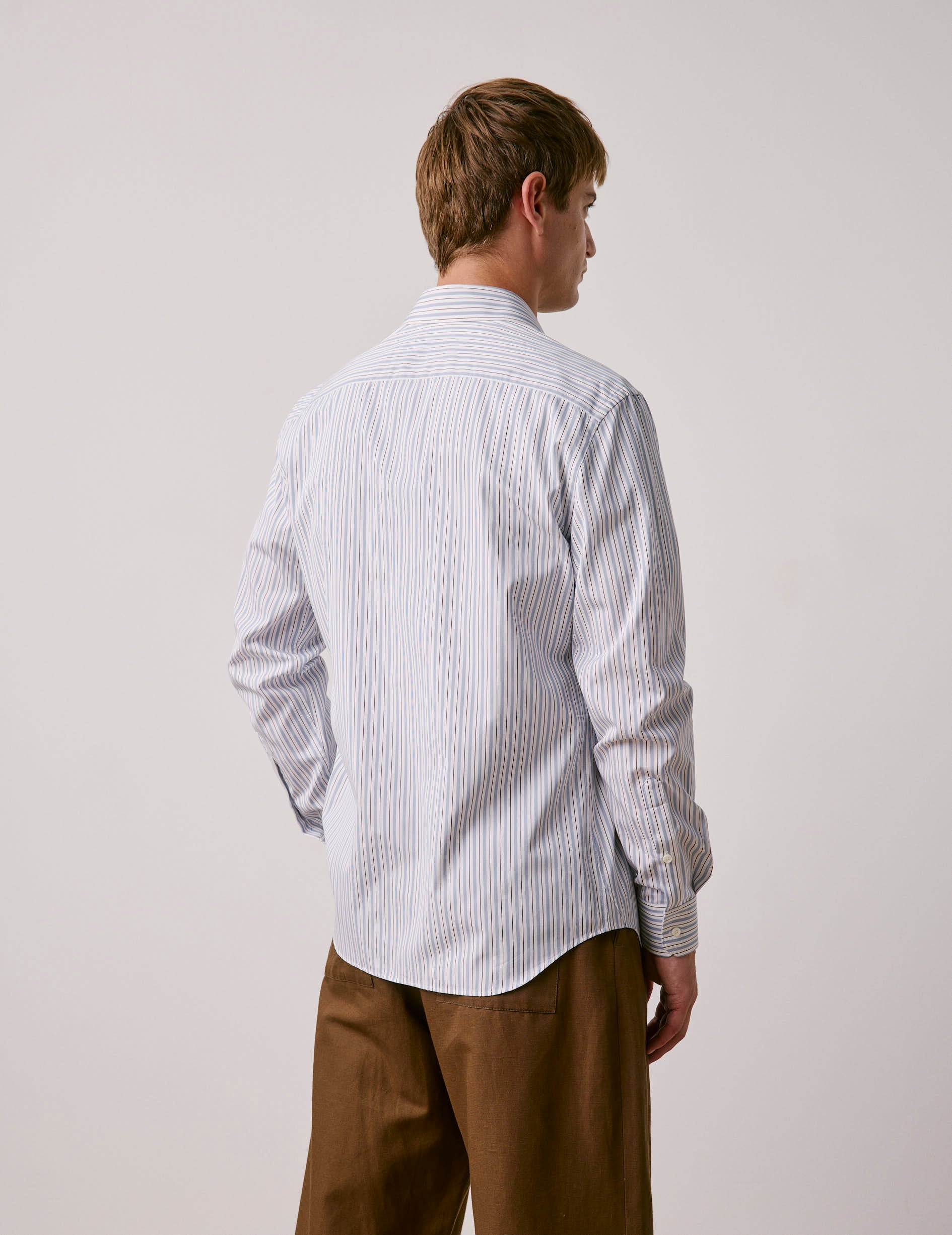 Chemise ajustée rayée bleue - Popeline - Col Figaret